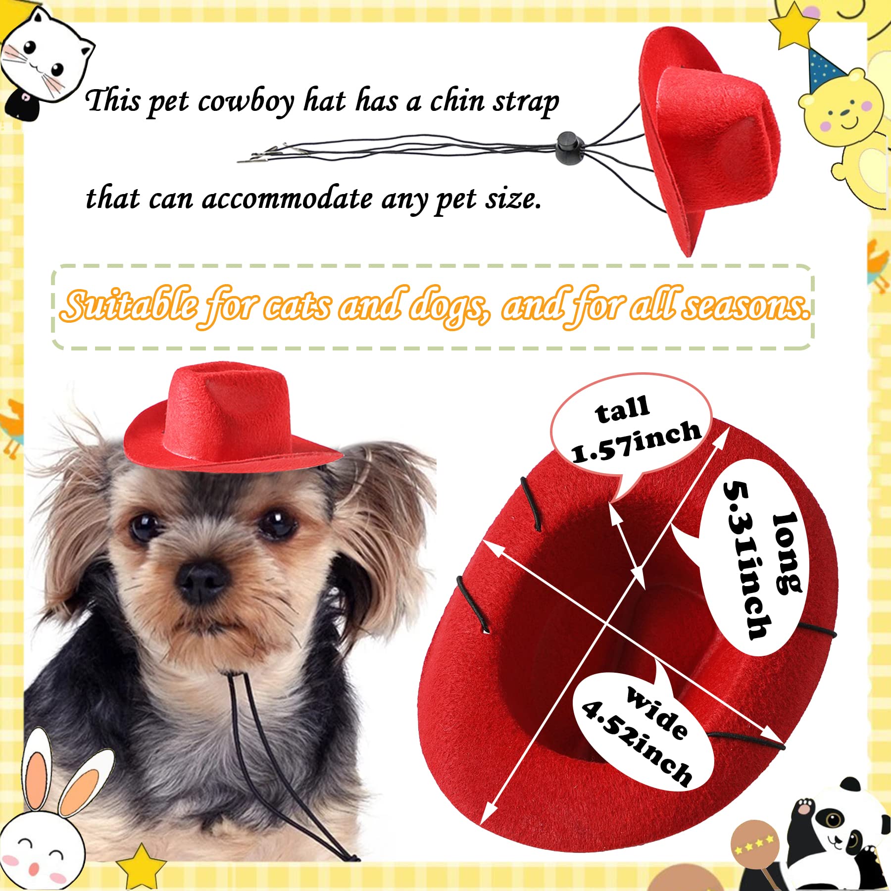 5pcs Adjustable Small Dog Cowboy Hats - Western Puppy Cowgirl Costume Accessories for Halloween, Christmas & Cosplay Parties - Perfect for Pets, Kittens & Small Animals