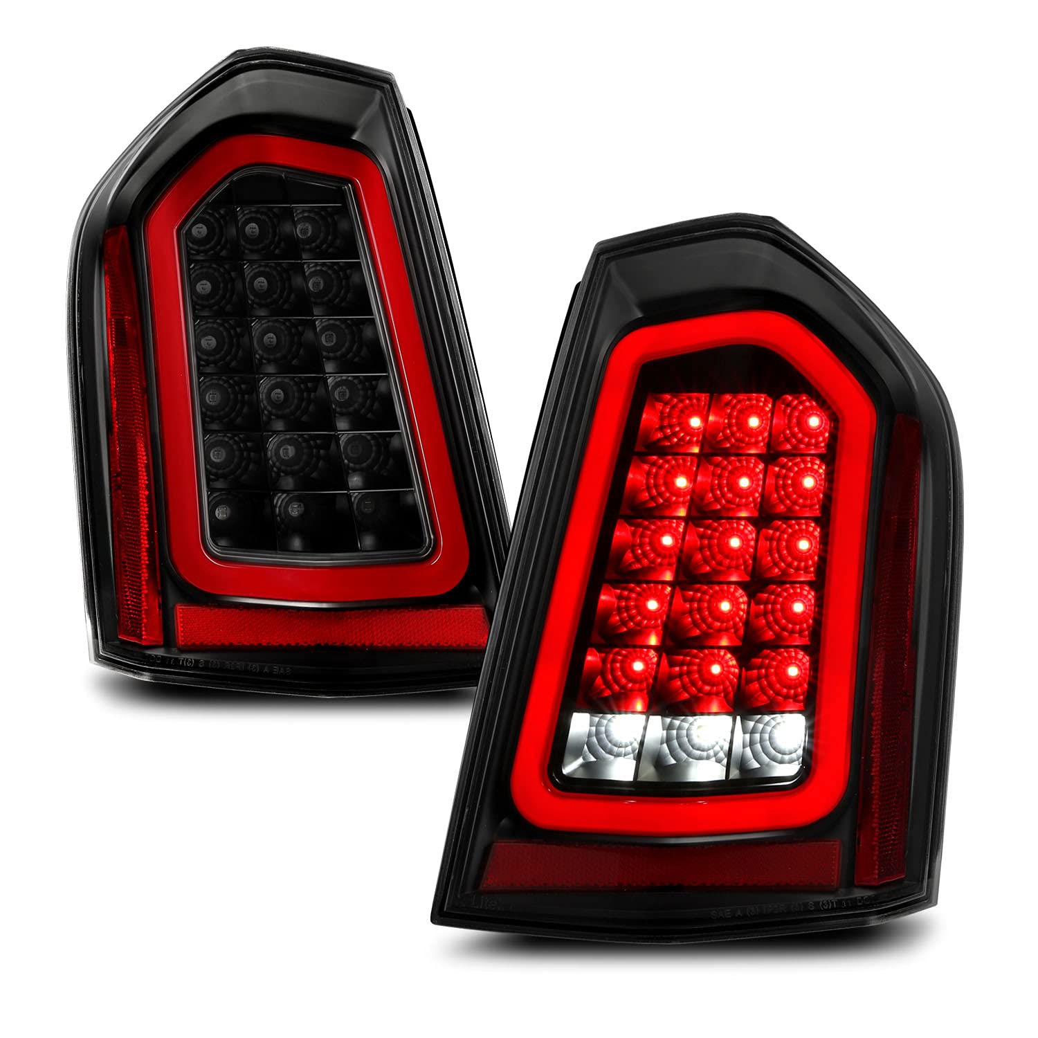 AmeriLite Full Intense LED Tail Lights Brake & Reverse Parking Light Bar for 2011-2014 Chrysler 300 Sedan - Black Housing Vehicle Light Assembly - Upgrade Your Car's Style & Safety for Night Driving & Parking