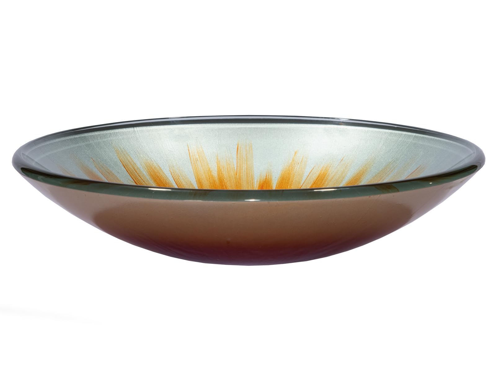 Orange Flower Blossom Large Round Glass Vessel Sink for Bathroom Vanity - Modern Freestanding Basin for Powder Room, Guest Bath & Master Suite