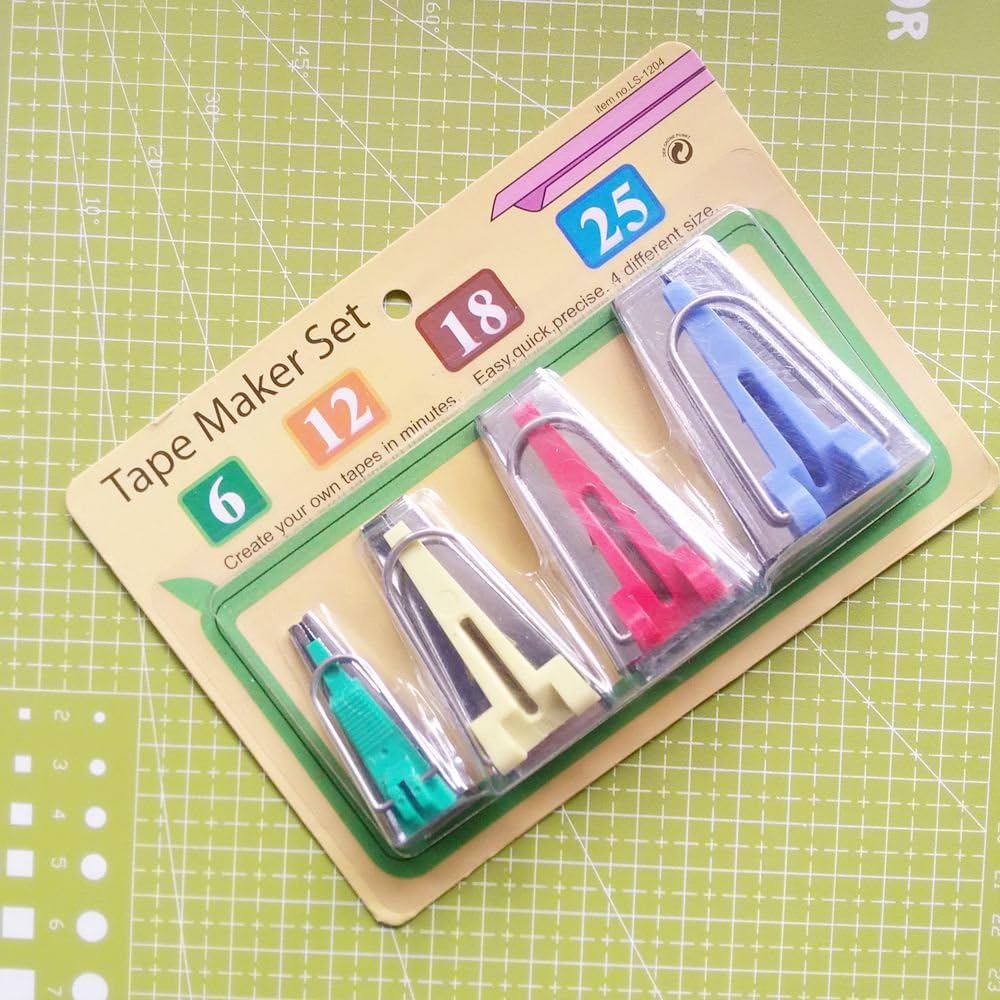 YICBOR 4-Piece Bias Tape Maker Set (6mm, 12mm, 18mm, 25mm) - Fabric Binding Tool for Sewing, Quilting & DIY Crafts - Perfect for Making Bias Strips, Garment Trims and Home Decor Projects