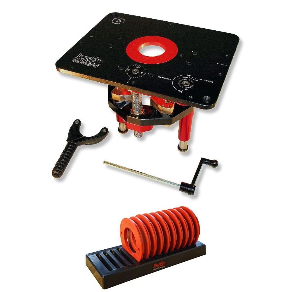 JessEm 02120 Mast-R-Lift II Router Lift with Top Plate & 10-Piece Insert Ring Kit - Premium Router Lift System for Woodworking & DIY Projects - Perfect for Router Tables, CNC Machines & Cabinet Making