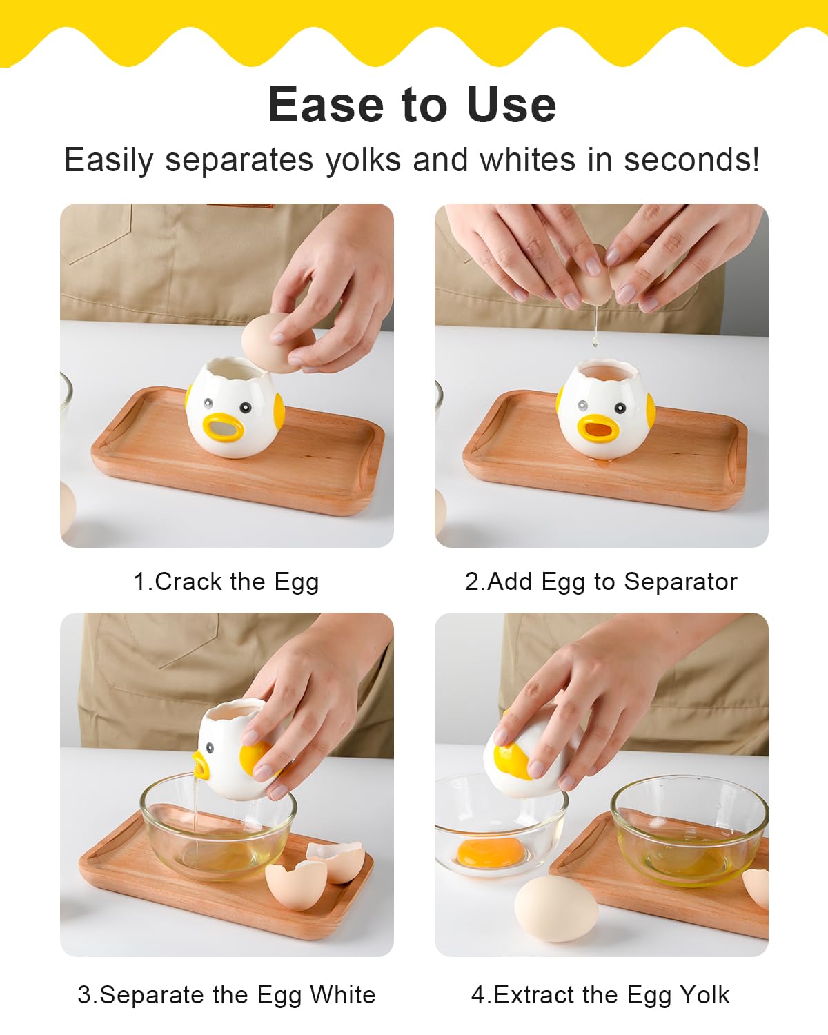 Creasol Ceramic Egg Separator - Adorable Chick Design for Easy Egg Yolk & White Separation | Dishwasher Safe Baking & Cooking Tool | Perfect for Baking Cakes, Making Omelets & Meal Prep | Yellow Kitchen Gadget