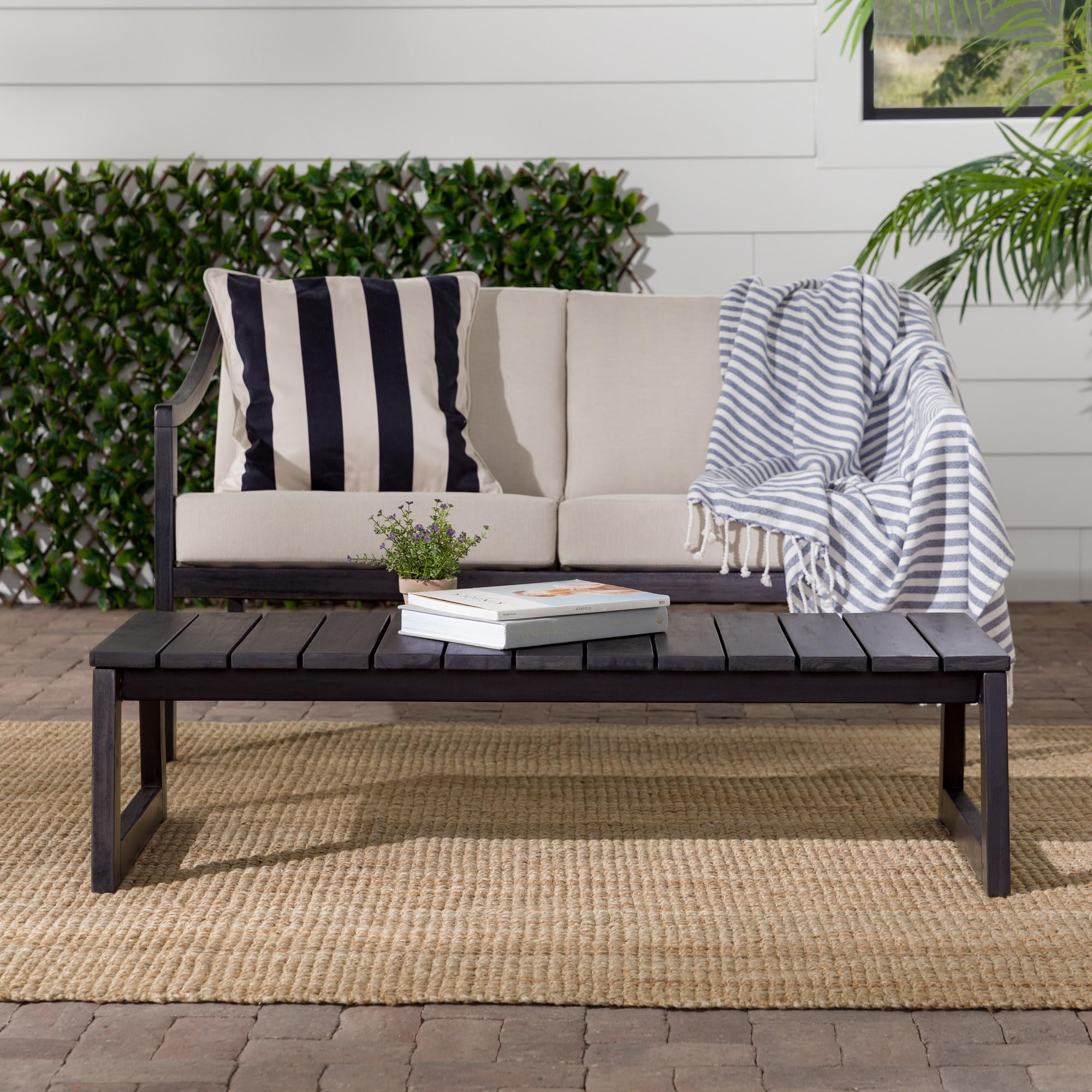 Walker Edison Modern Solid Wood Slat-Top Outdoor Coffee Table - Patio, Deck, Garden Furniture for Relaxing & Entertaining