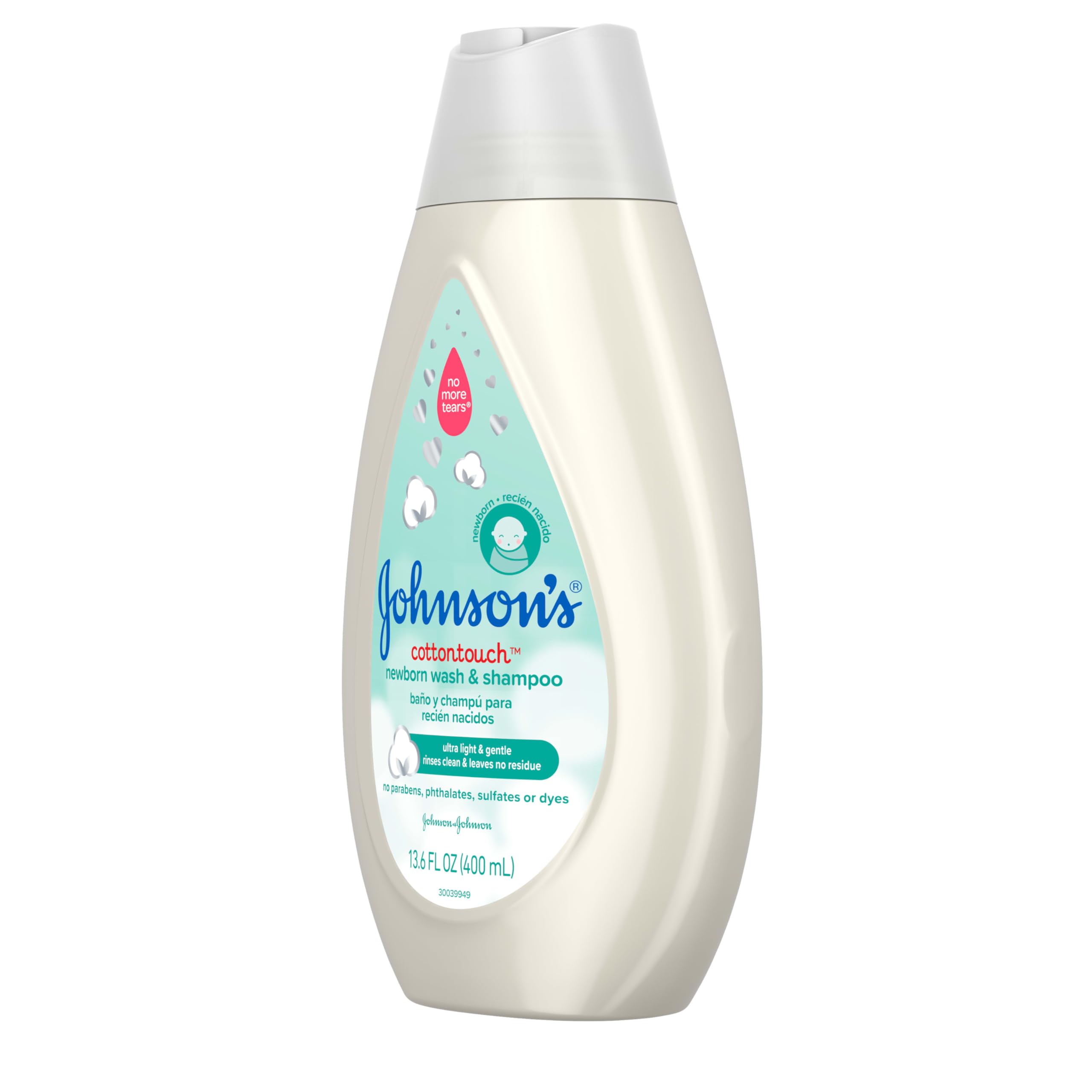 Johnson's CottonTouch Newborn Baby Body Wash & Shampoo | Gentle Tear-Free Formula with Real Cotton | Sulfate & Paraben-Free for Sensitive Skin | 13.6 fl oz | Perfect for Daily Bath Time & Newborn Care