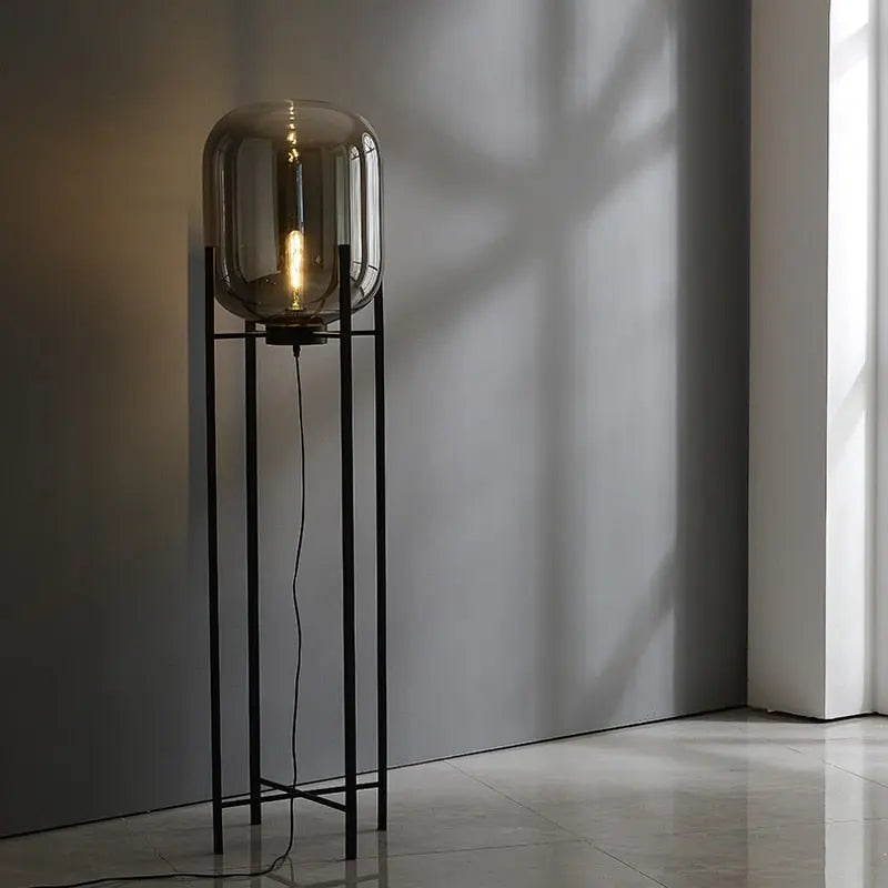 Glowlia Modern Glass Shade Floor Lamp - Elegant Living Room Lighting for Bedroom, Office & Reading Nook - Adjustable Height Standing Light with Soft Ambient Glow
