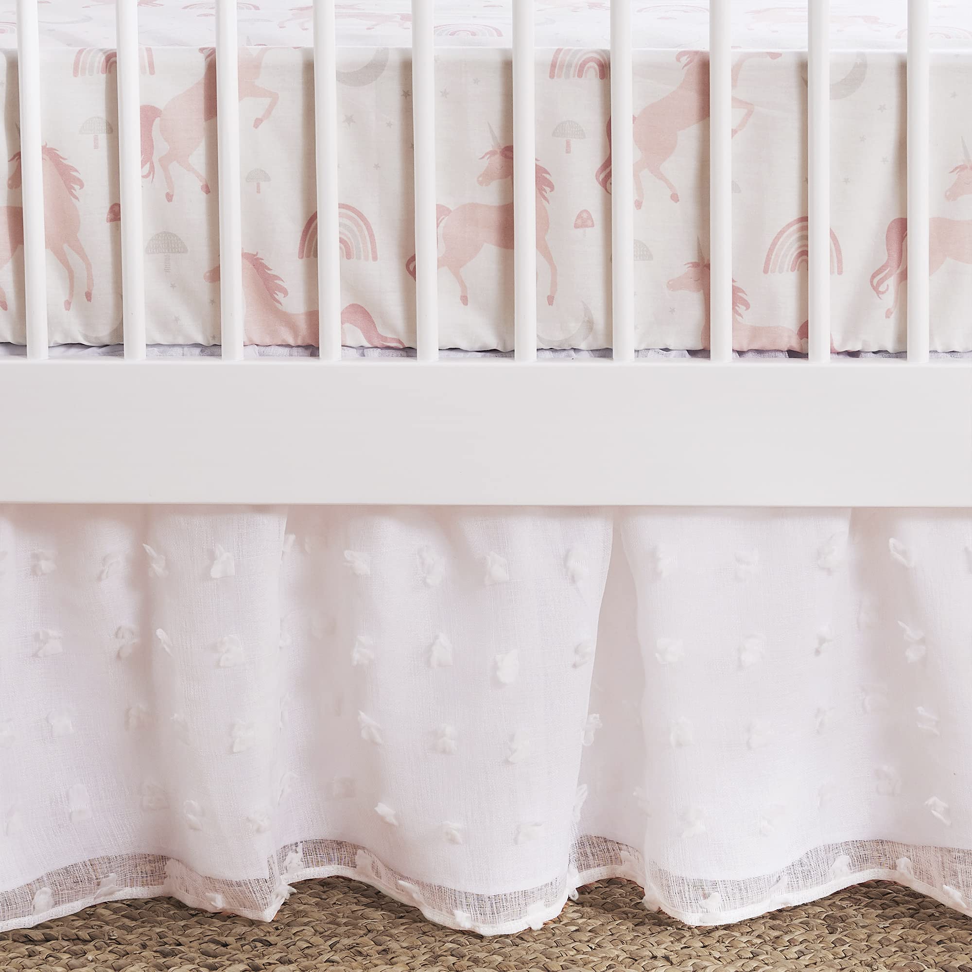 Levtex Baby Colette 5-Piece Crib Bedding Set - Grey Pink White Unicorn Nursery Collection with Quilt, Fitted Sheets, Wall Decal & Dust Ruffle | Perfect for Baby Girl's Room Decor & Newborn Gift