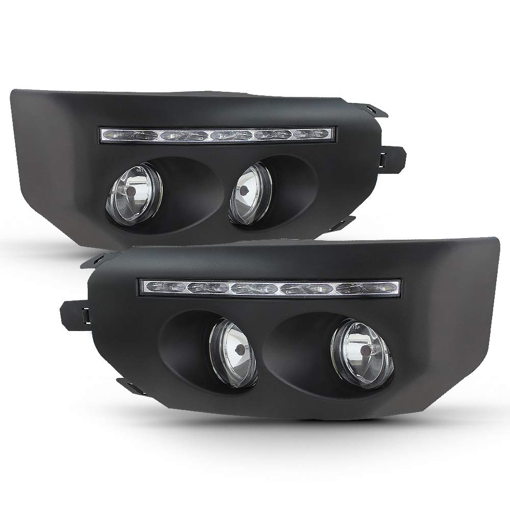 ACANII LED Fog Lights & DRL Driving Lamps Assembly Pair for 2007-2014 Toyota FJ Cruiser - Black Bumper Replacement (Driver & Passenger Side) | Off-Road Adventure & Night Driving Enhancement