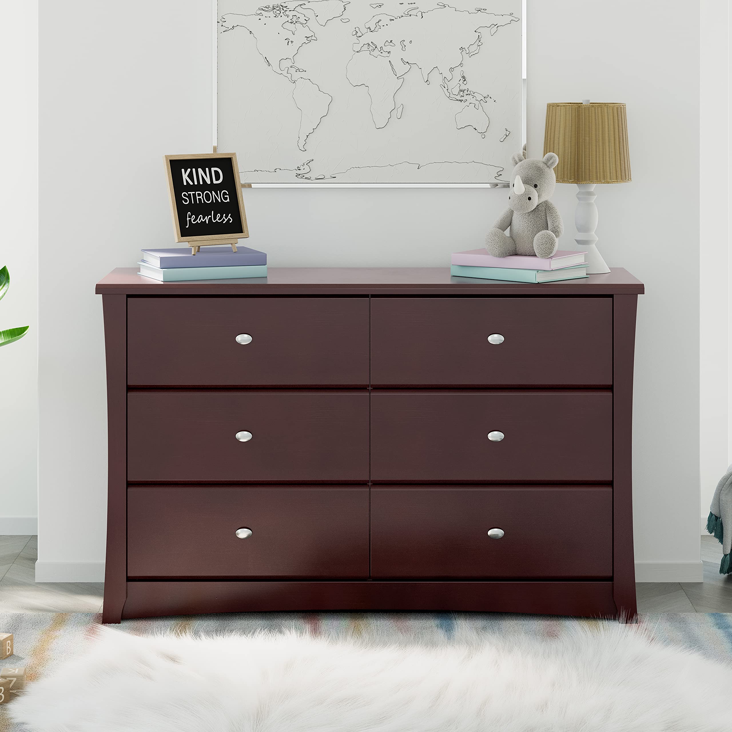 Storkcraft Crescent 6-Drawer Double Dresser in Espresso - GREENGUARD Gold Certified Nursery Dresser for Kids' Room, Baby Dresser with Storage Organizer, Sturdy Chest of Drawers for Bedroom & Nursery Organization