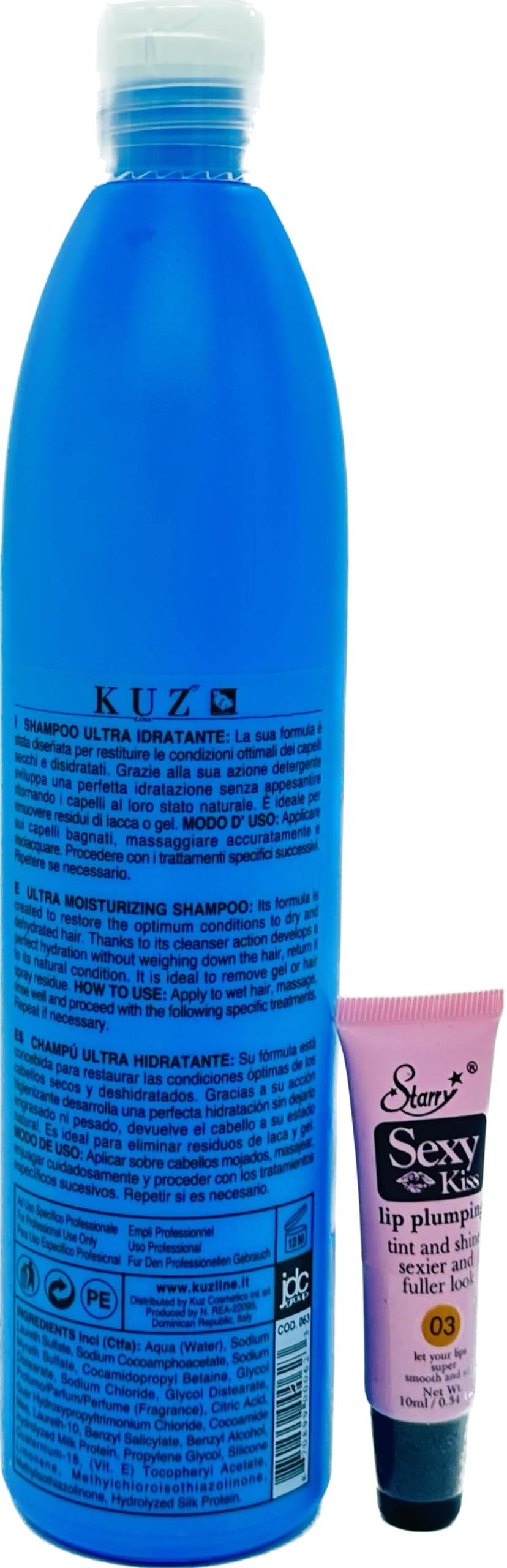 KUZ Ultra Moisturizing Shampoo with Milk Protein for Dry & Damaged Hair - 500ml/16.9 fl oz Hydrating Hair Care - Free Starry Lip Gloss 10ml - Perfect for Daily Use & Post-Salon Treatment