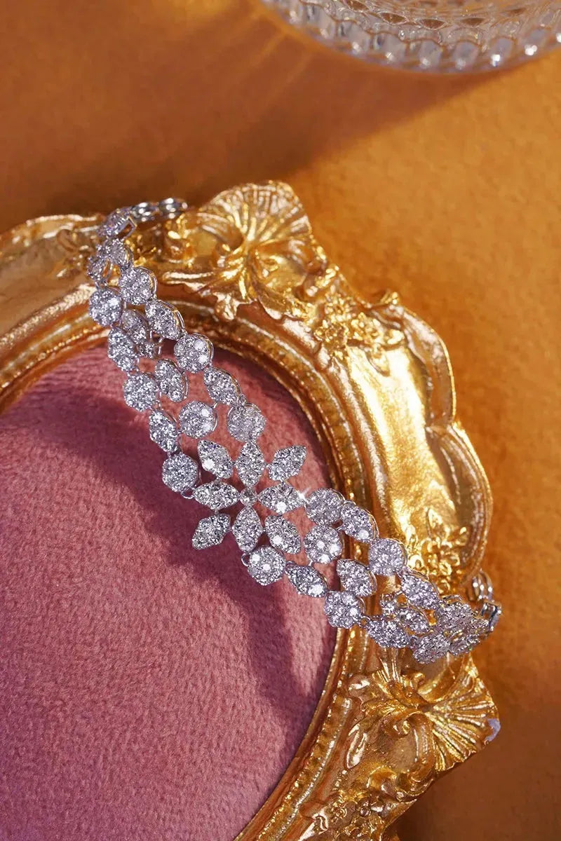 18K White Gold Diamond Bracelet for Women - 5.0 Carat Real Natural Diamonds, Romantic Flower Design, Luxury Party Jewelry - Perfect for Anniversaries, Weddings & Special Occasions