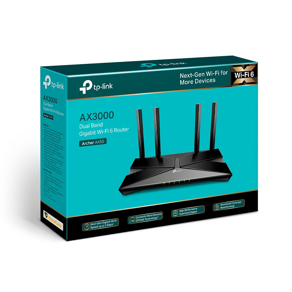 TP-Link Archer AX50 AX3000 Dual Band WiFi 6 Smart Router - Gigabit Wireless Internet with OFDMA, MU-MIMO, Parental Controls & HomeCare - Compatible with Alexa - Ideal for Home Office & Gaming