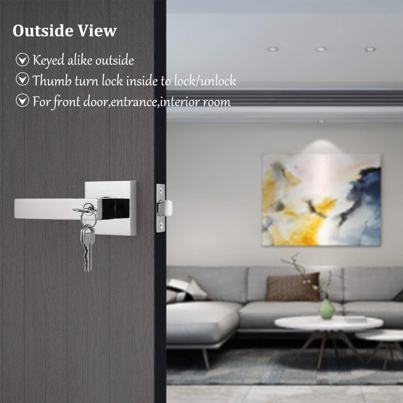 Gobrico 3 Pack Square Entry Door Locks - Polished Chrome Entrance Levers with Matching Keys - Secure & Stylish Home Security for Front Doors, Back Doors & Office Entrances