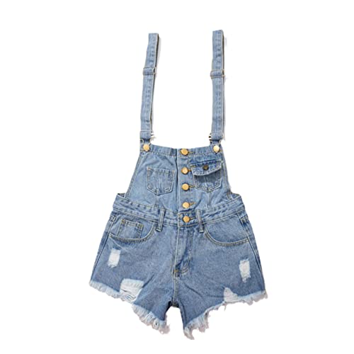 Women's Denim Romper Jumpsuit - Korean Style Short Sleeve Cotton Playsuit with Distressed Hole Design - Casual Summer Outfit for Beach, Party & Daily Wear