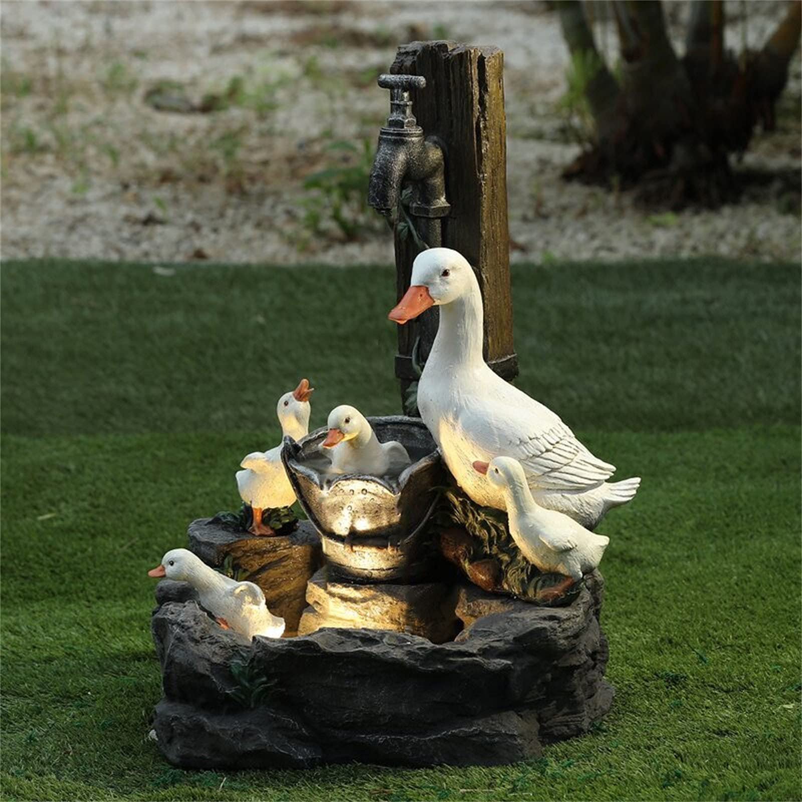 Rustic Outdoor Water Fountain - Resin Duck Garden Statue Decor for Patio, Yard & Landscape | Handmade Garden Ornament & Water Feature for Relaxing Outdoor Spaces