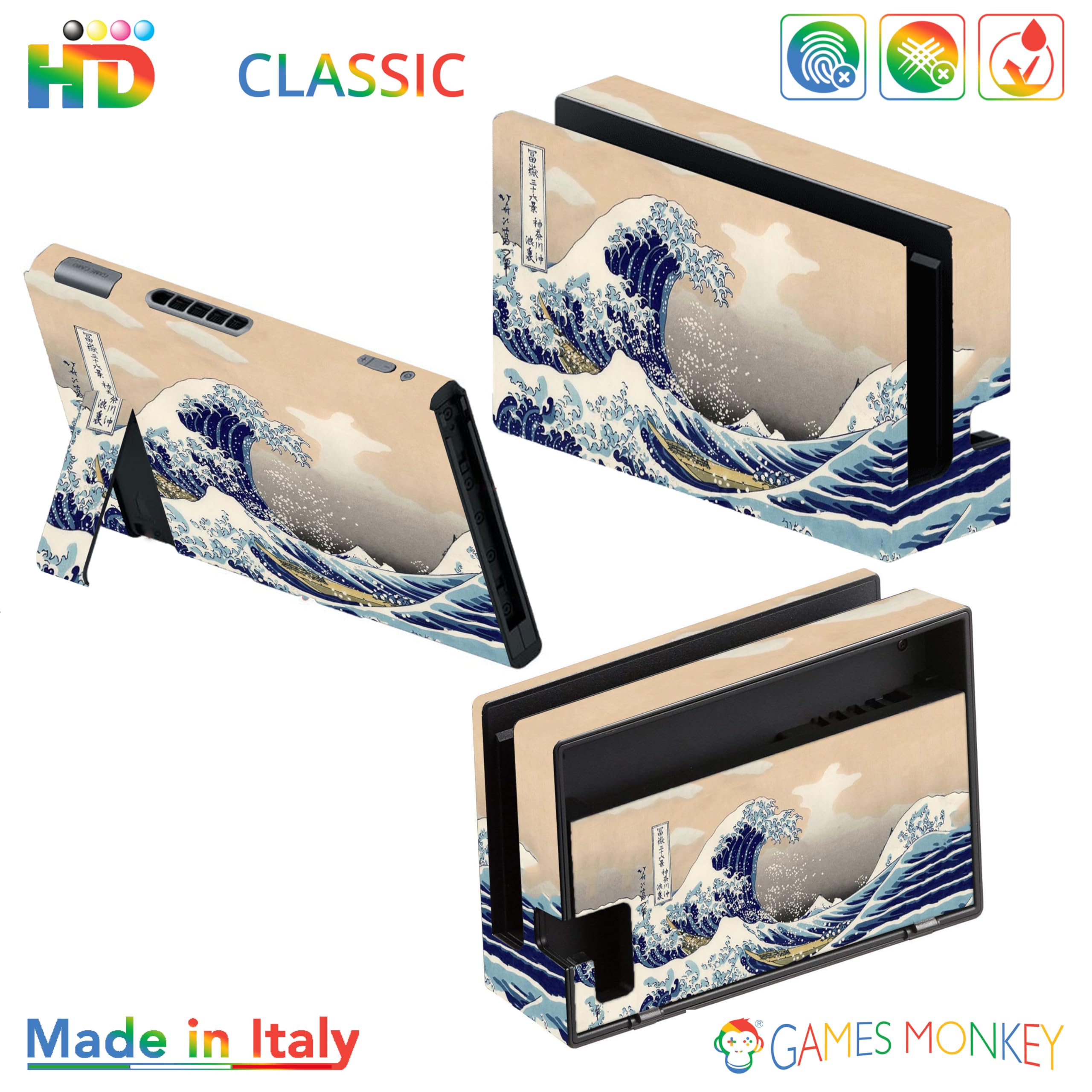 GamesMonkey® HD Matte Satin Vinyl Skin Compatible with Nintendo Switch OLED - Japanese Wave Design Protective Decal Faceplate (D004) - Perfect for Gaming, Travel and Display Protection