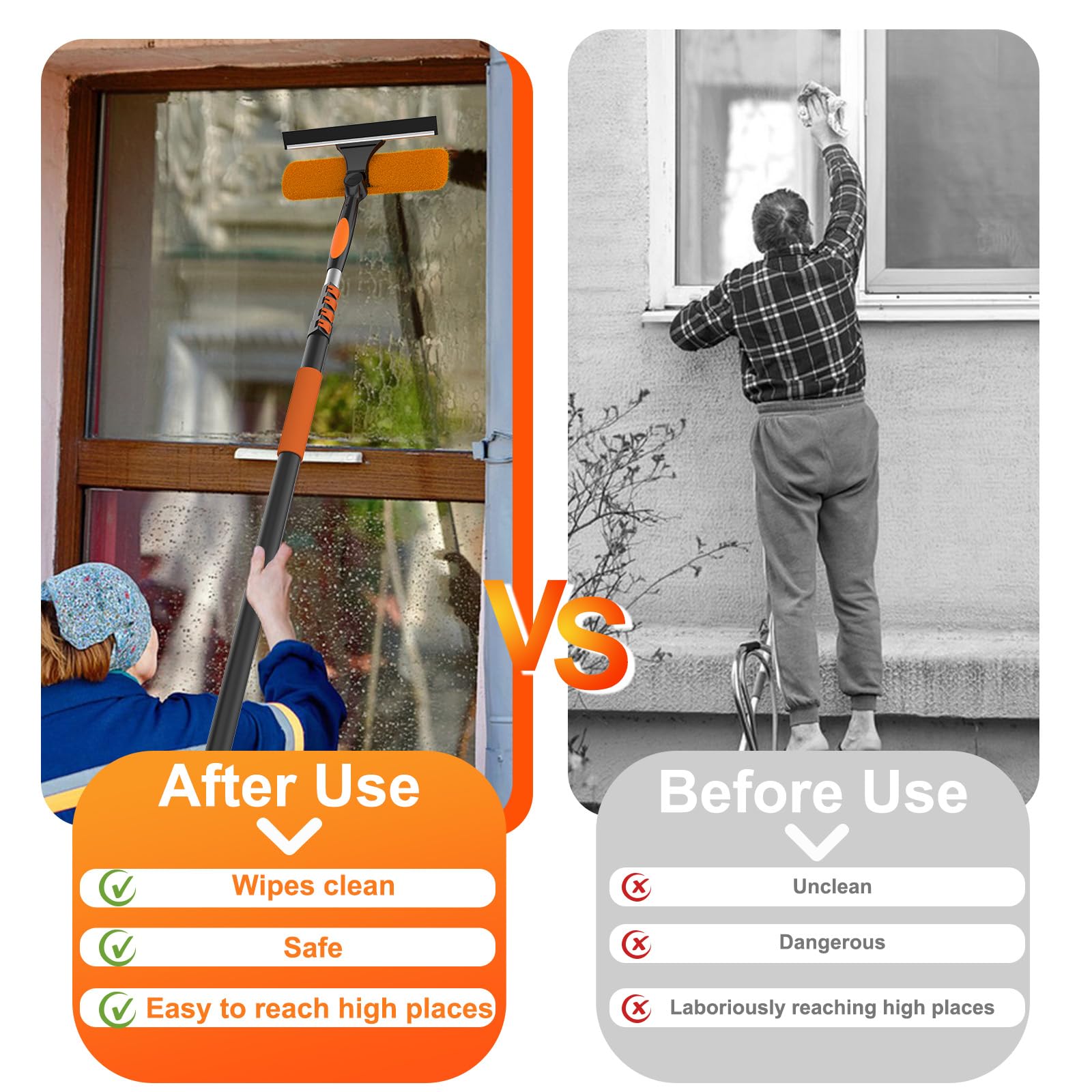 26FT Window Squeegee with Extension Pole - 2-in-1 Professional Window Cleaning Kit with 20FT Telescoping Pole for Indoor & Outdoor Use - Perfect for Home, Office, and Commercial Window Washing