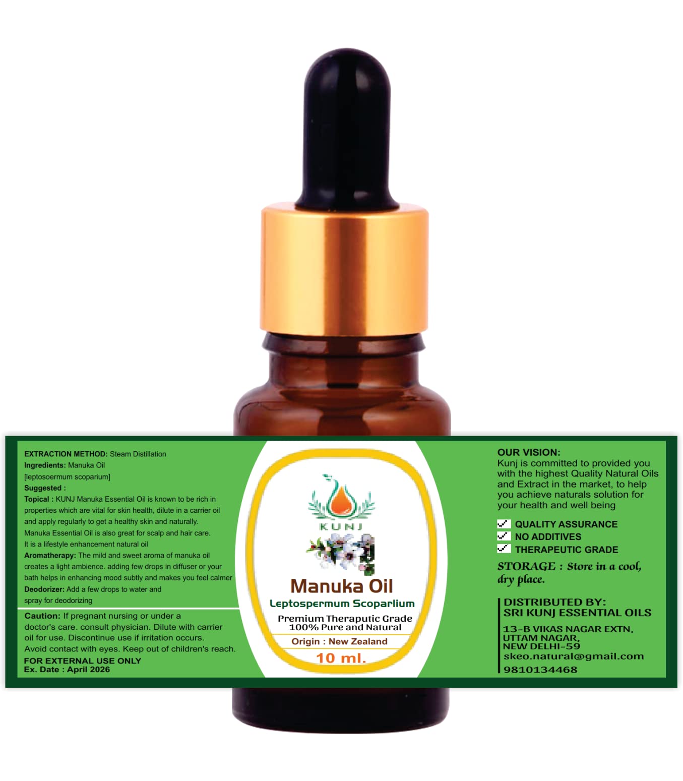 100% Pure Manuka Oil (Leptospermum scoparium) - Undiluted Therapeutic Grade for Skin Care, Hair Growth & Aromatherapy | Steam Distilled Natural Essential Oil | Helps with Oily Skin, Brittle Nails & Diffuser Blends | 10ml Bottle | Perfect for DIY Beauty, Massage & Home Spa Relaxation