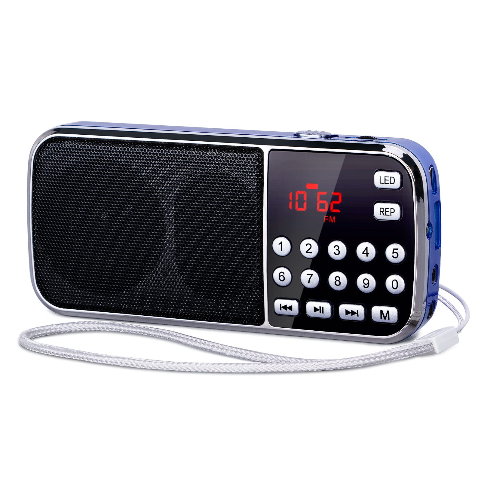 PRUNUS J-189 Portable AM/FM Bluetooth Radio with Dual Speakers, Heavy Bass, LED Flashlight, TF Card Slot, USB/AUX Input, MP3 Player - Rechargeable Battery Operated (Blue) - Perfect for Camping, Emergencies & Outdoor Adventures