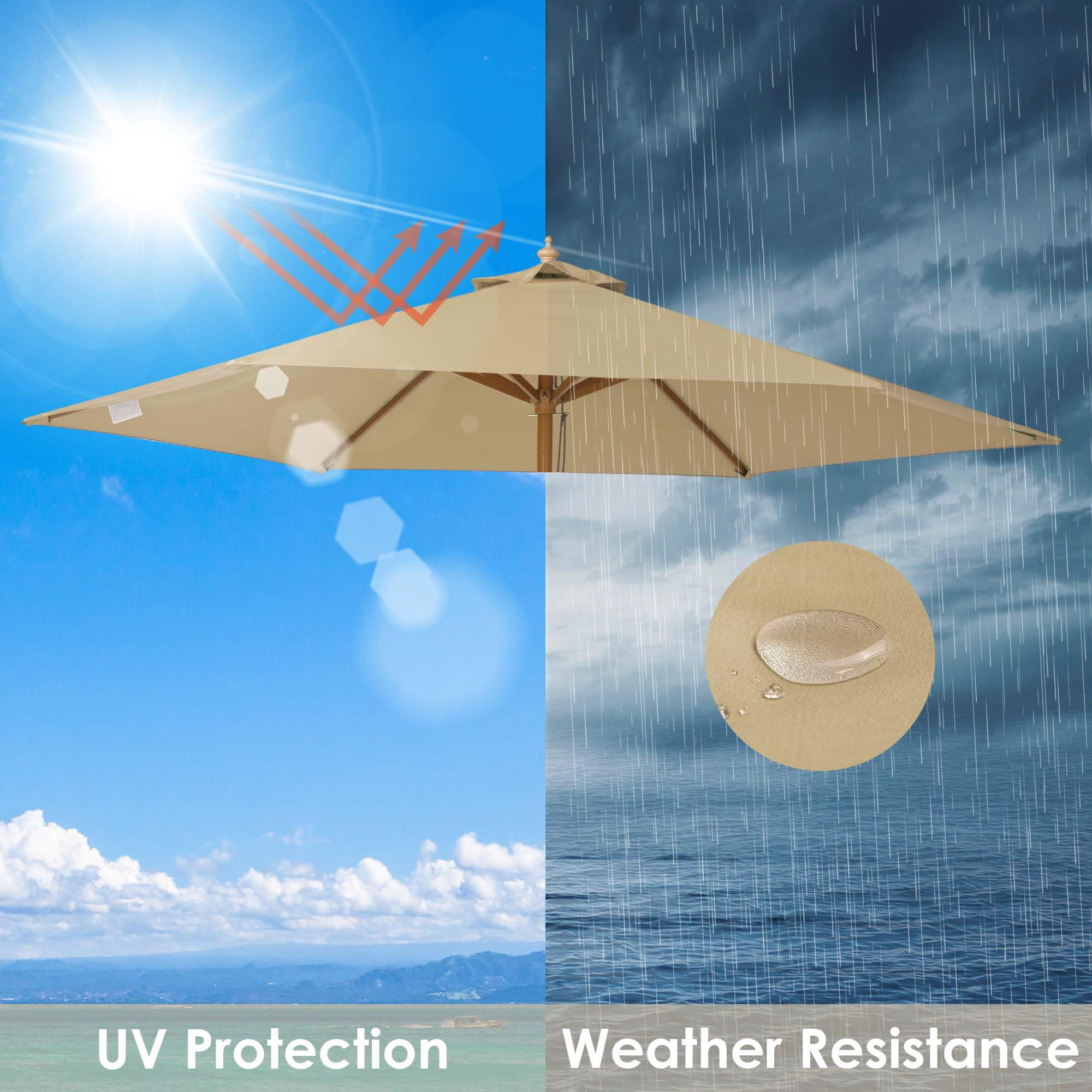 Replacement Canopy for 9ft Patio Umbrella - 6 Rib Outdoor Garden Umbrella Cover in Tan - Perfect for Backyard, Deck, Lawn & Market Stalls