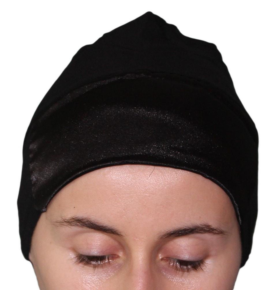 Aker Satin Bonnet Underscarf for Women - Black Silk Hair Wrap for Sleeping & Protective Styling - Prevents Frizz & Breakage