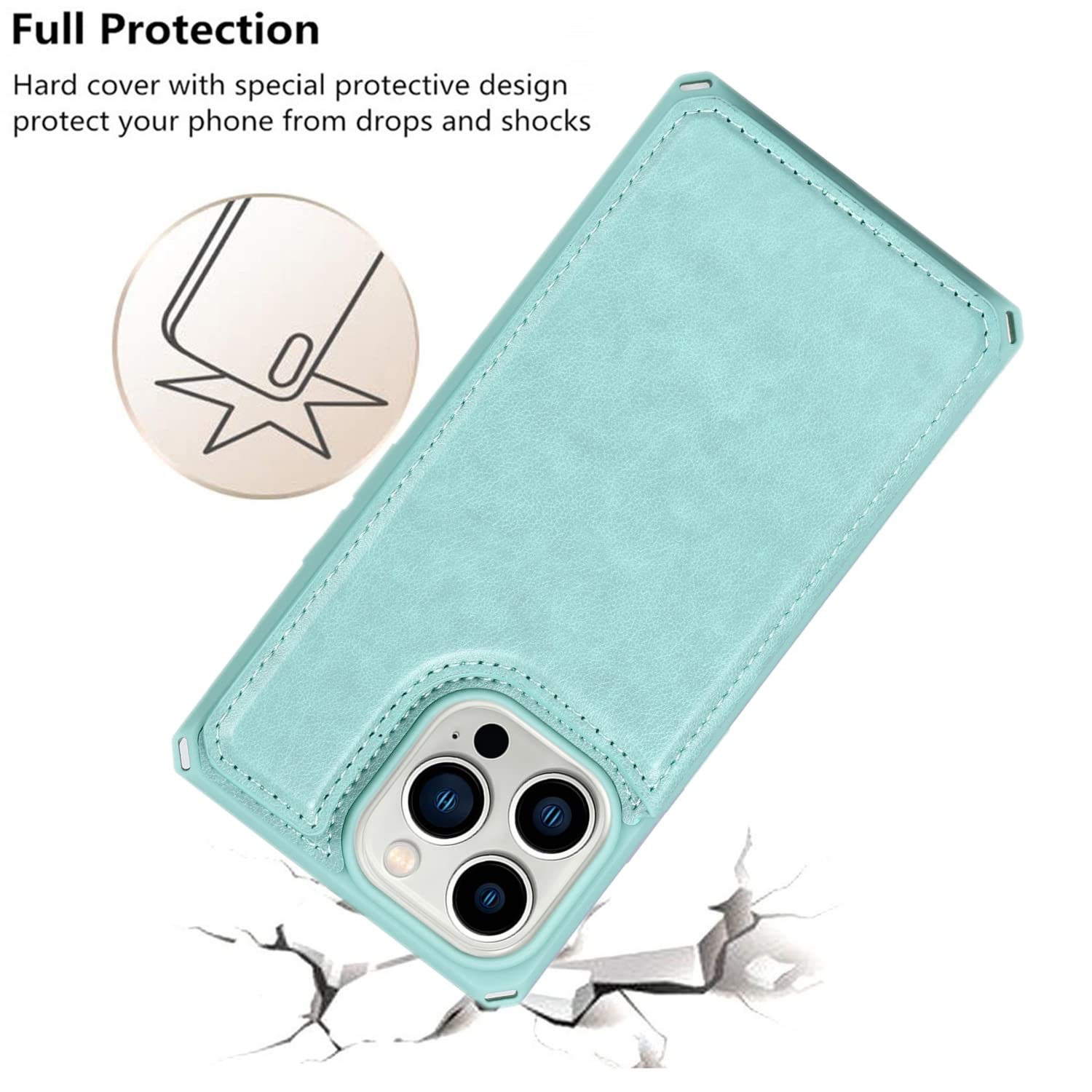 iCoverCase iPhone 13 Pro Wallet Case with Card Holder & RFID Blocking - PU Leather Wrist Strap Phone Cover for Women (6.1 Inch, Macaron Mint) - Perfect for Everyday Use, Travel & Secure Contactless Payments