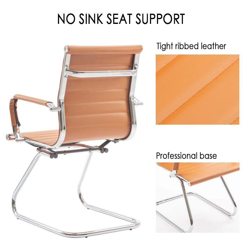 Premium Leather Conference Chairs with Back Support - Heavy Duty Office Guest Chairs Set of 2 (Terracotta) - Perfect for Reception Areas, Meeting Rooms & Executive Offices