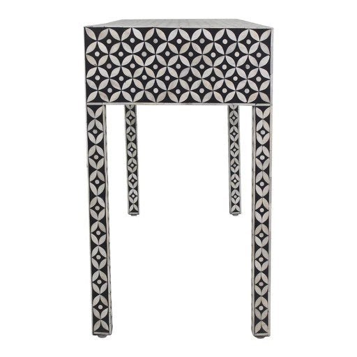 Handmade Bone Inlay Geometric Console Table - Black Wooden Entryway Sofa Table for Living Room, Hallway & Foyer Decor