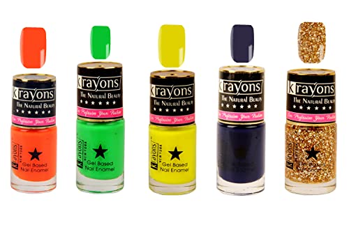 Neon Orange, Neon Green, Neon Yellow, Deep Blue, Shimmer Golden