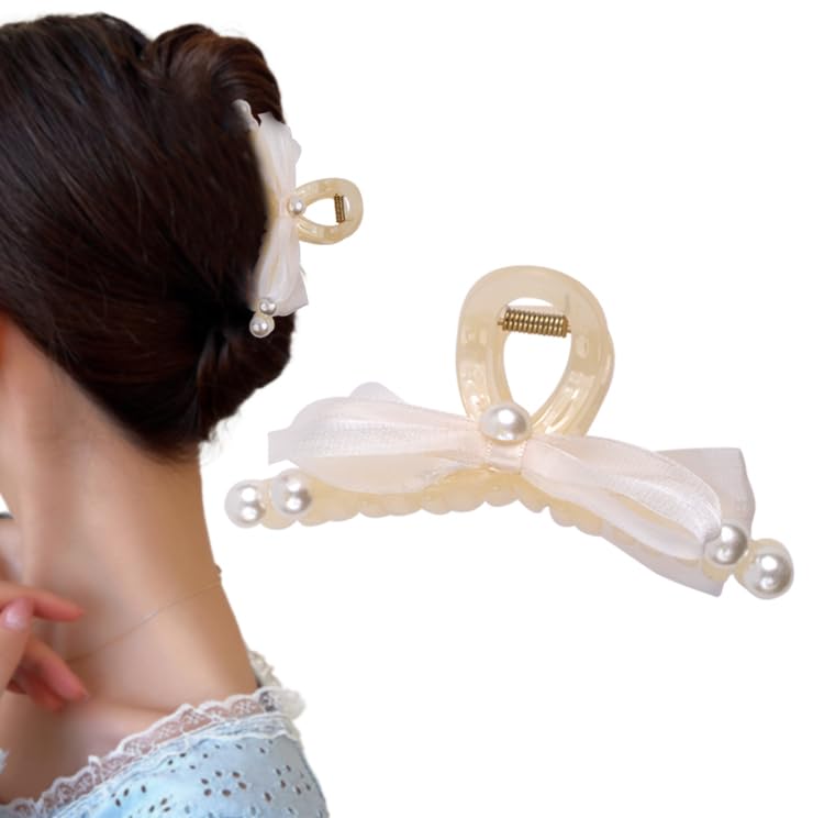 Soft White Bow Hair Claw Clip for Women & Girls - Large Bowknot Hair Barrettes & Clamps - Perfect for Parties, Weddings & Everyday Hairstyles (Pack of 1)