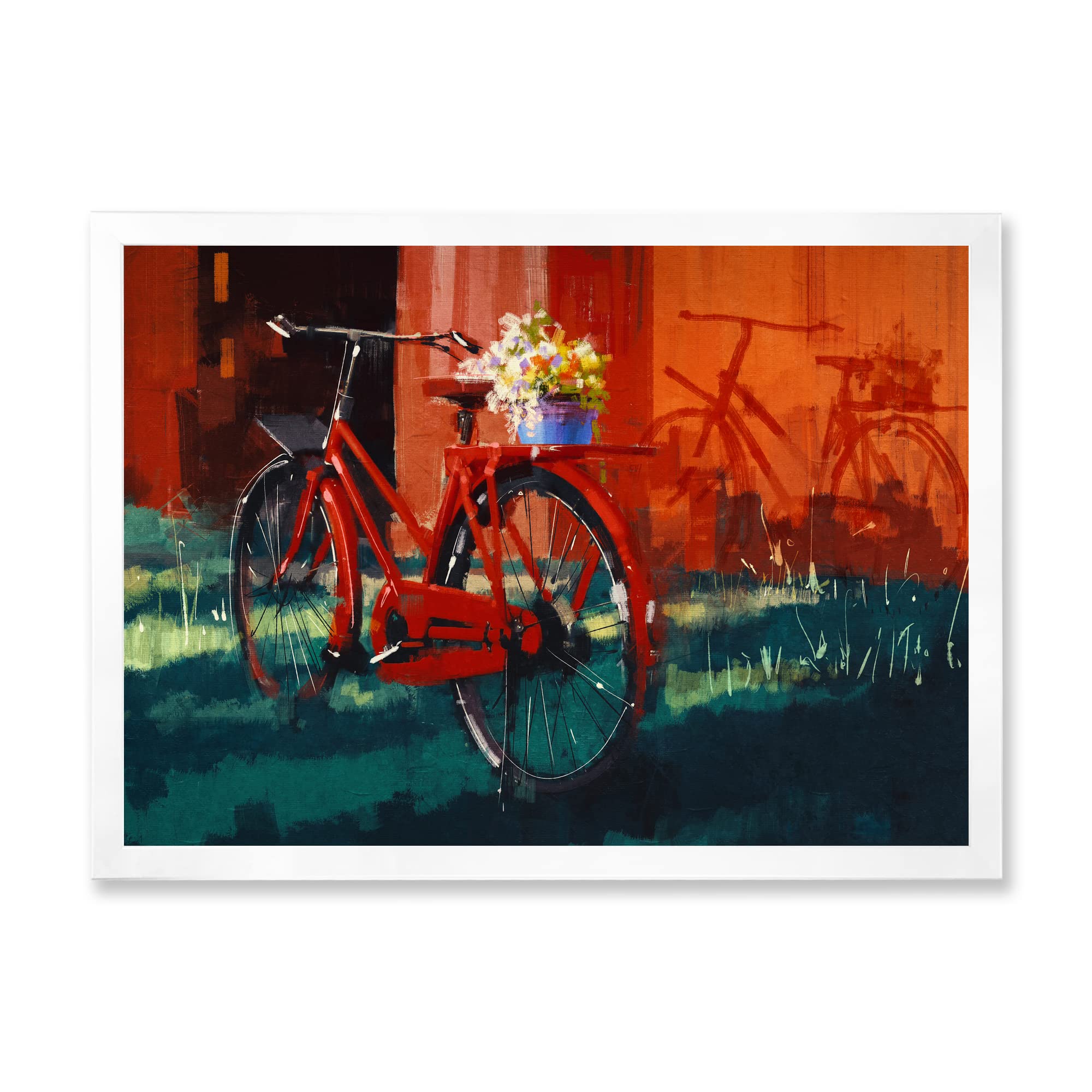 Vintage Red Bicycle with Bucket Wall Art - Retro Cycling Decor for Living Room, Bedroom, or Office - Handmade Framed Canvas Print for Home Decor