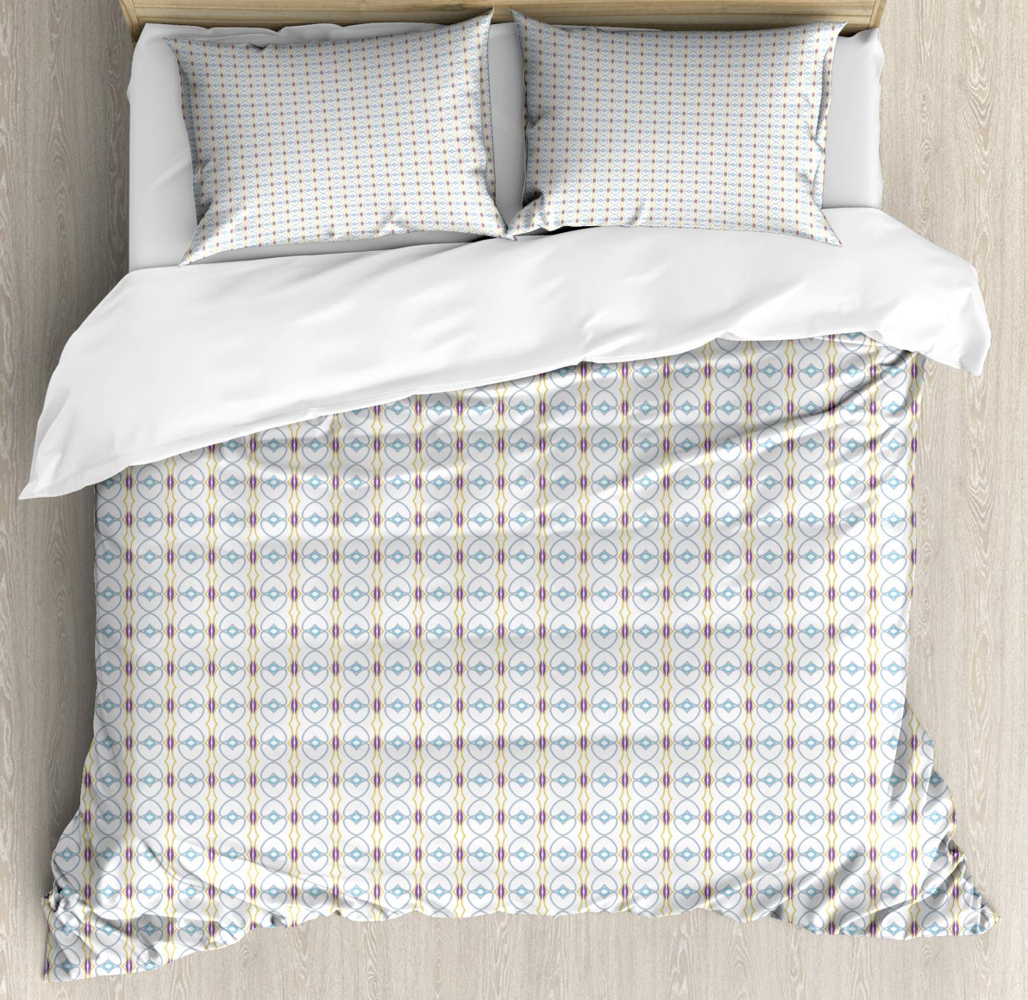 Ambesonne Abstract Duvet Cover Set - Queen Size 3-Piece Bedding with 2 Pillow Shams, White & Sky Blue Vertical Ornament Design | Modern Home Decor for Master Bedroom, Guest Room & Dorm
