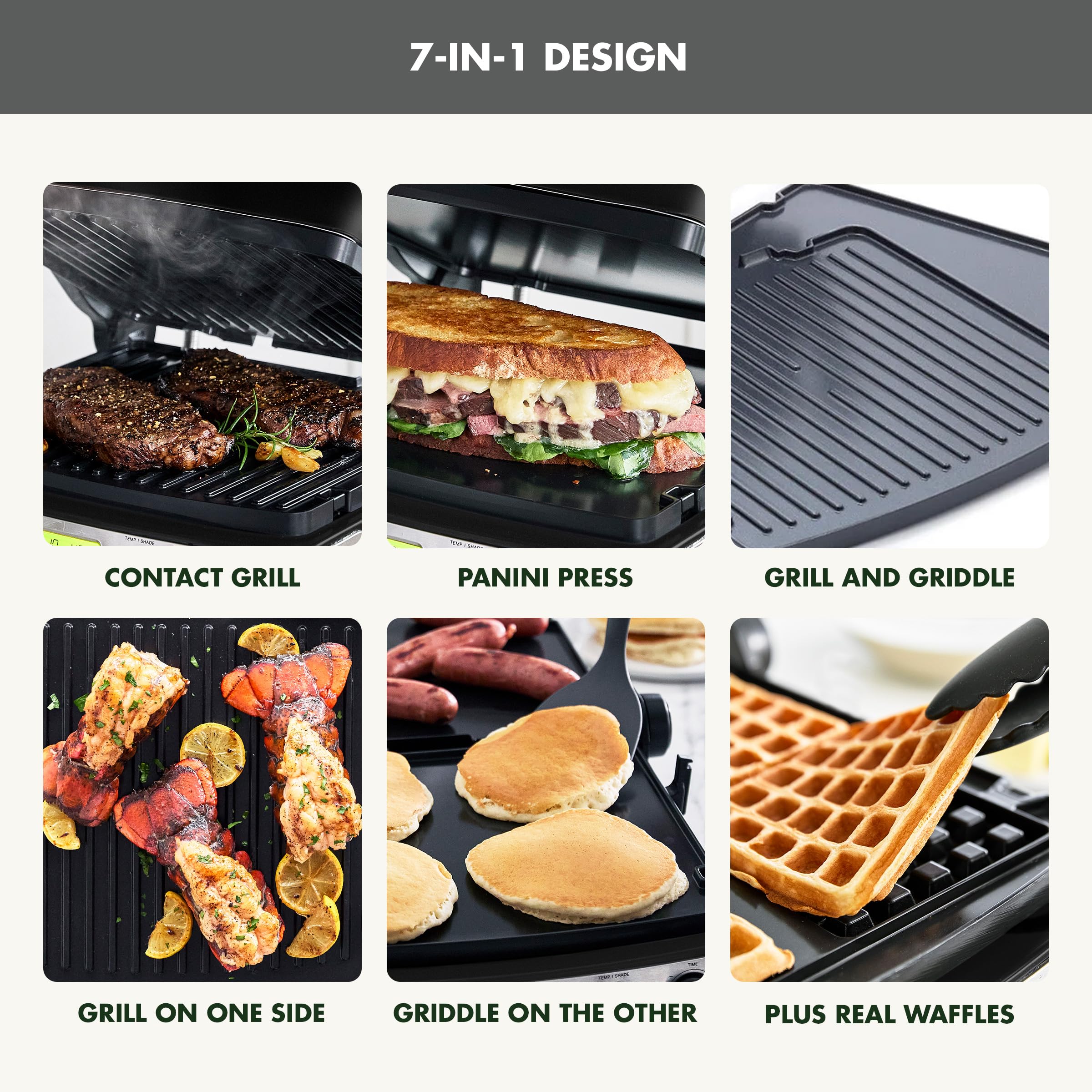 GreenPan Elite 7-in-1 Multi-Function Contact Grill & Griddle - Healthy Ceramic Nonstick Aluminum Surface with Interchangeable Grill & Waffle Plates - Adjustable Temperature Control for Perfect Cooking - PFAS-Free & Eco-Friendly - Ideal for Paninis, Waffles, Burgers & Family Breakfasts