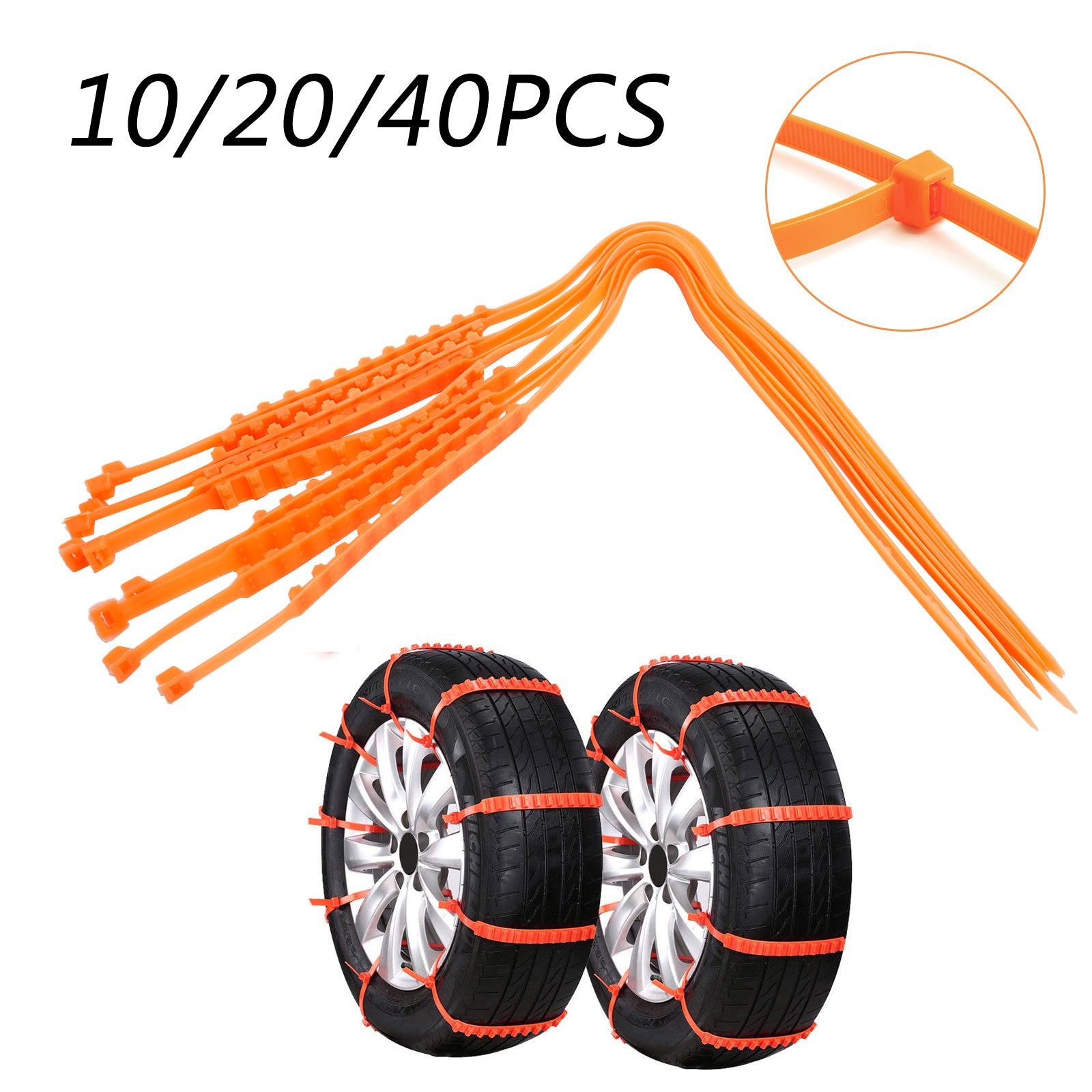 10/20/40PCS Heavy Duty Snow Tire Chains - Anti-Skid Traction Belts for Cars, Trucks & SUVs | Winter Emergency Driving Safety Gear (Orange) - Perfect for Icy Roads, Mountain Trips & Snowy Commutes
