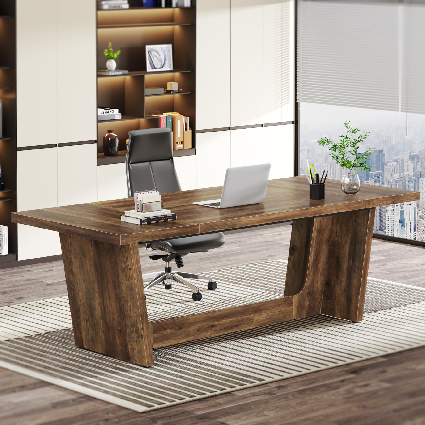 Tribesigns 70.87-Inch Executive Computer Desk - Solid Wood Home Office Desk with Industrial Style, Large Writing Table for Business & Study, Brown - Perfect for Home Office, Gaming Setup & Remote Workstation