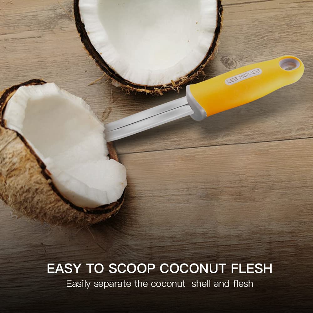 Premium Stainless Steel Coconut Meat Remover Knife with Ergonomic Silicone Handle - Durable Coconut Opener & Scraper Tool for Kitchen, Baking & Tropical Cooking - Perfect for Coconut Water Extraction, Dessert Making & Home Use
