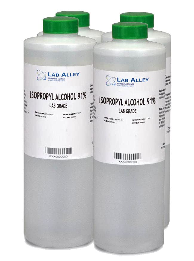 91% Isopropyl Alcohol Lab Grade - 4 Liters (4 x 1L Bottles) for Cleaning, Disinfection & First Aid - Perfect for Home, Lab & Medical Use
