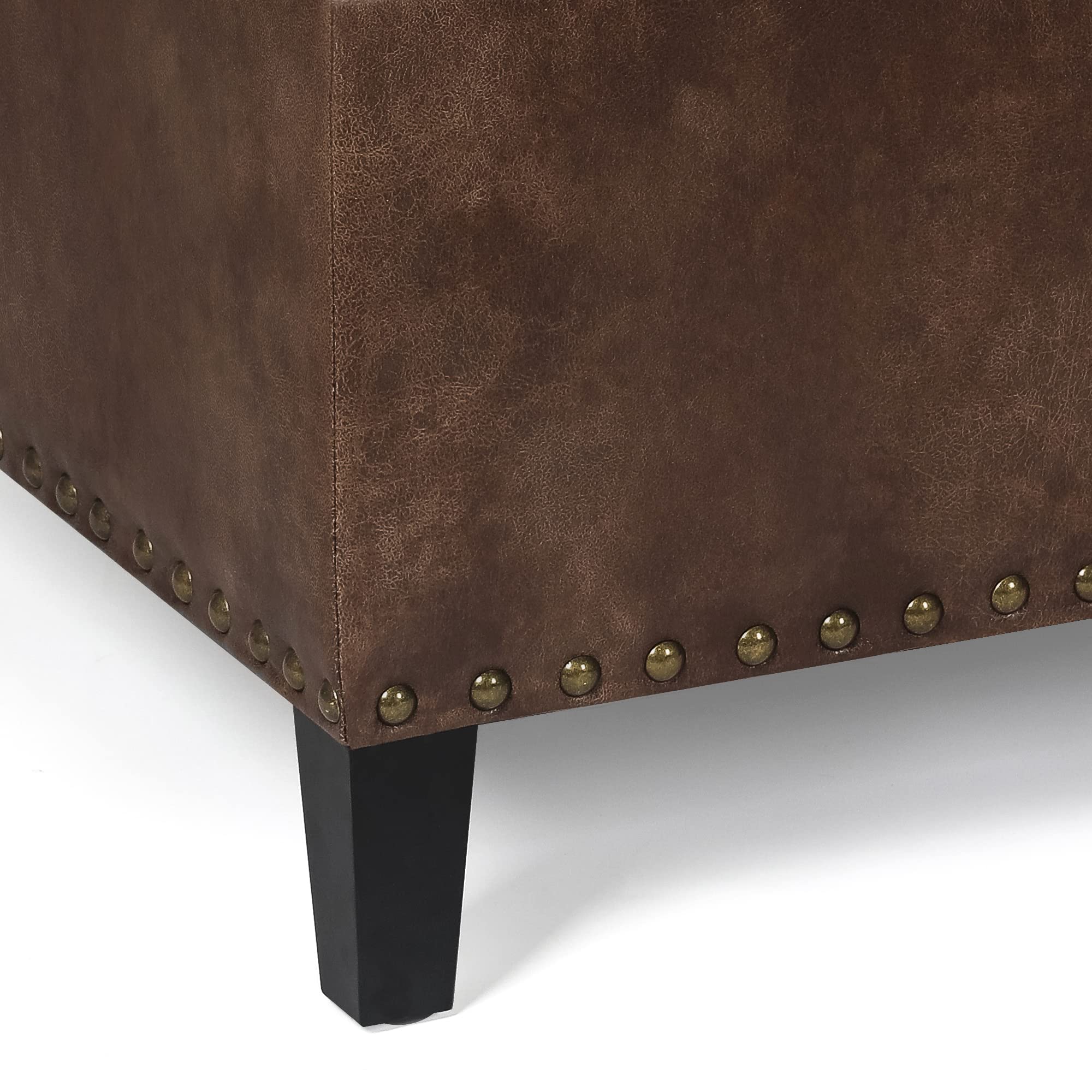 Adeco Large Square Storage Ottoman Bench - PU Leather Tufted Upholstered Coffee Table Footstool with Wood Legs for Living Room, Bedroom | Multi-Functional Seat & Storage Solution for Home Decor, Coffee Table Alternative, Footrest & Extra Seating