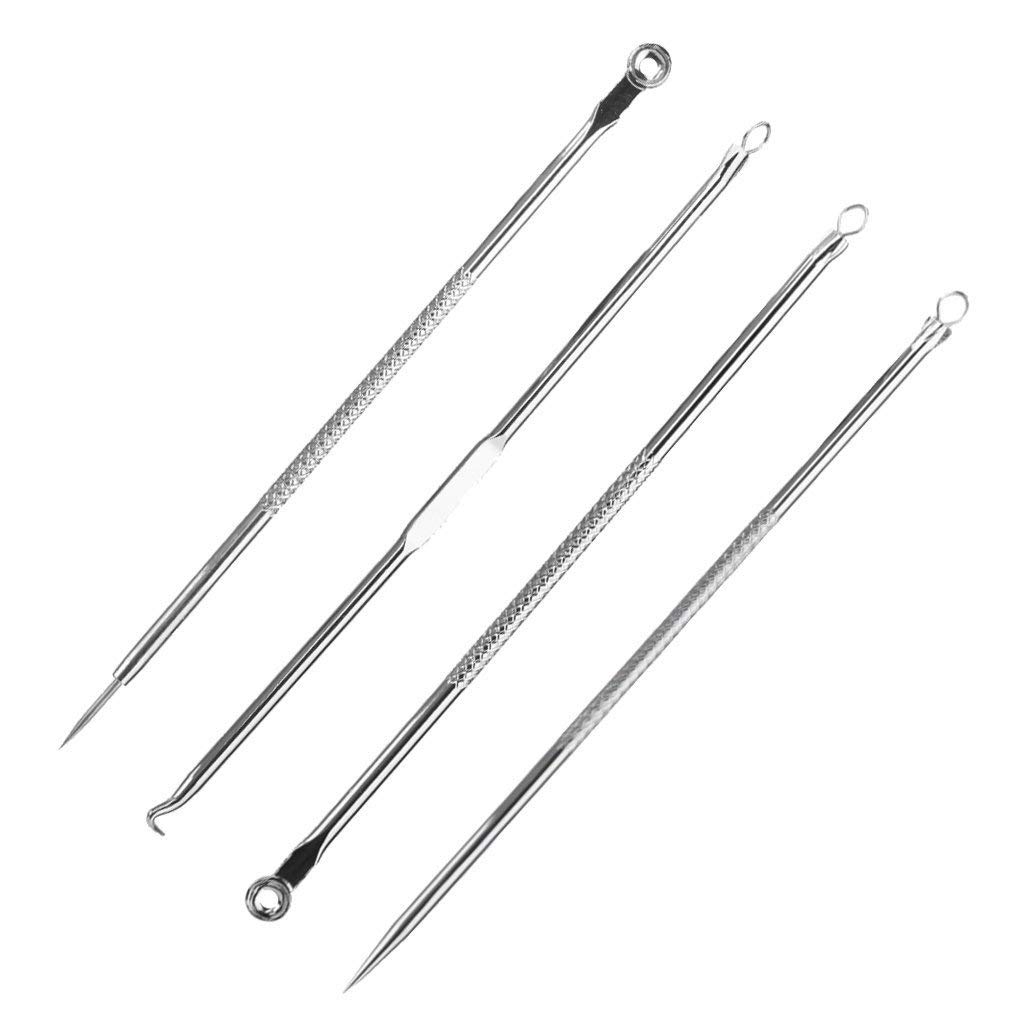 INAAYA Blackhead & Acne Removal Kit - 4 Piece Stainless Steel Comedone Extractor Tools for Face & Nose - Pimple Popper Set for Women & Men (Silver) | Perfect for Home Skincare & Spa Treatments