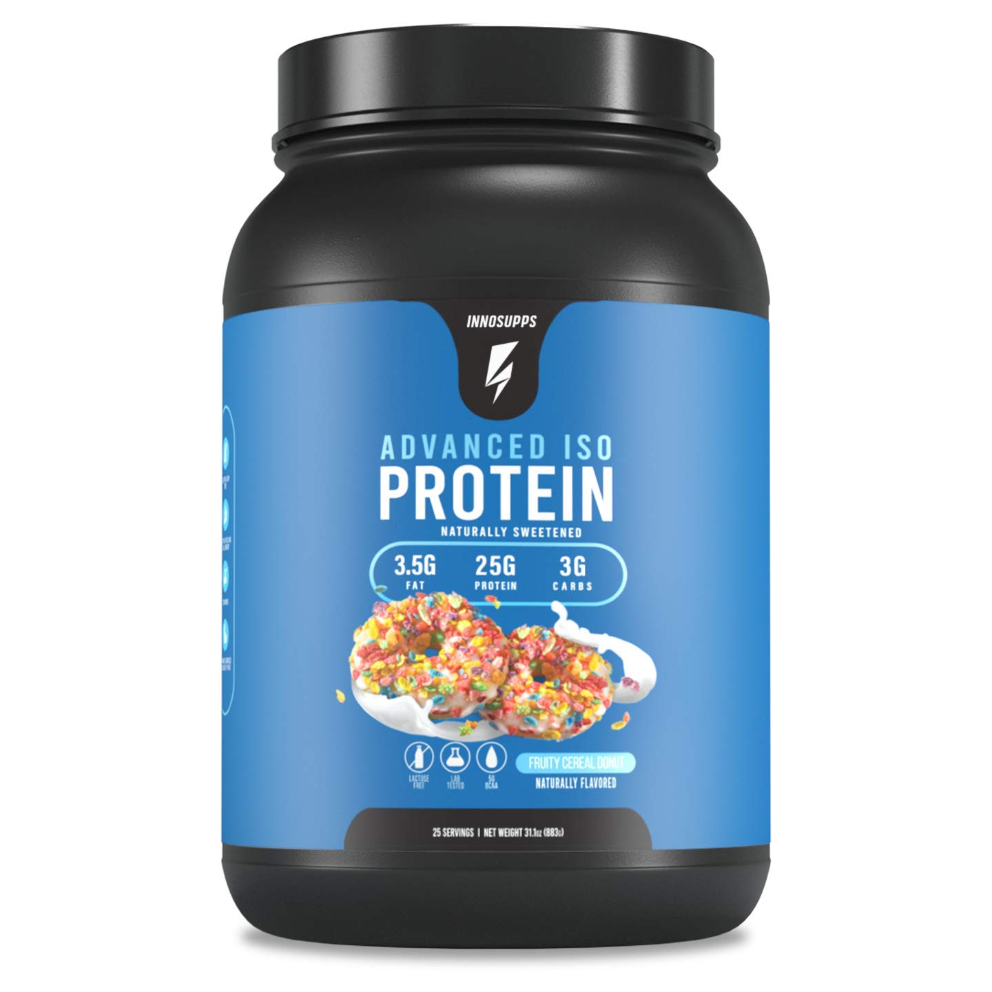 InnoSupps Advanced Iso Protein Powder - 100% Whey Isolate, No Artificial Sweeteners, Low Fat & Carbs, 25g Protein per Serving, Hormone/Gluten/Soy Free (Fruity Cereal Donut Flavor) - Perfect for Post-Workout Recovery & Muscle Building