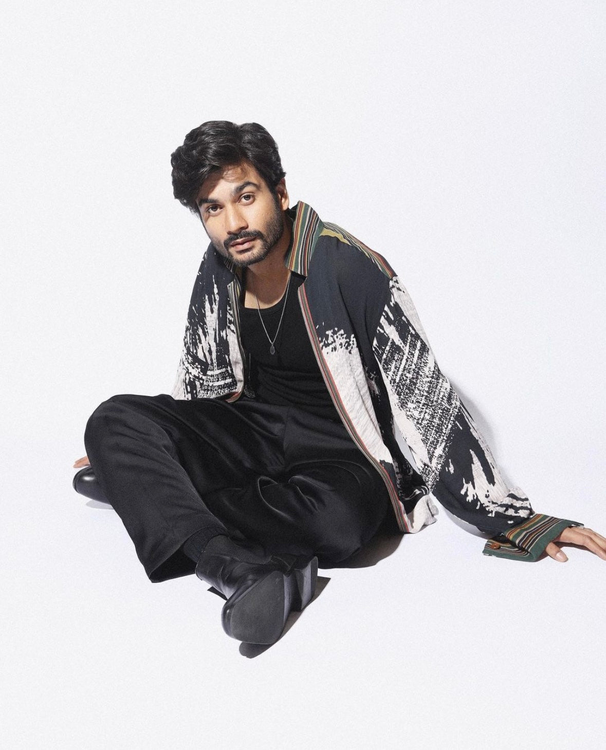 Sunny Kaushal Black & White Stroke Print Shacket - Stylish Overshirt for Men | Perfect for Casual Outings, Layering & Streetwear Fashion