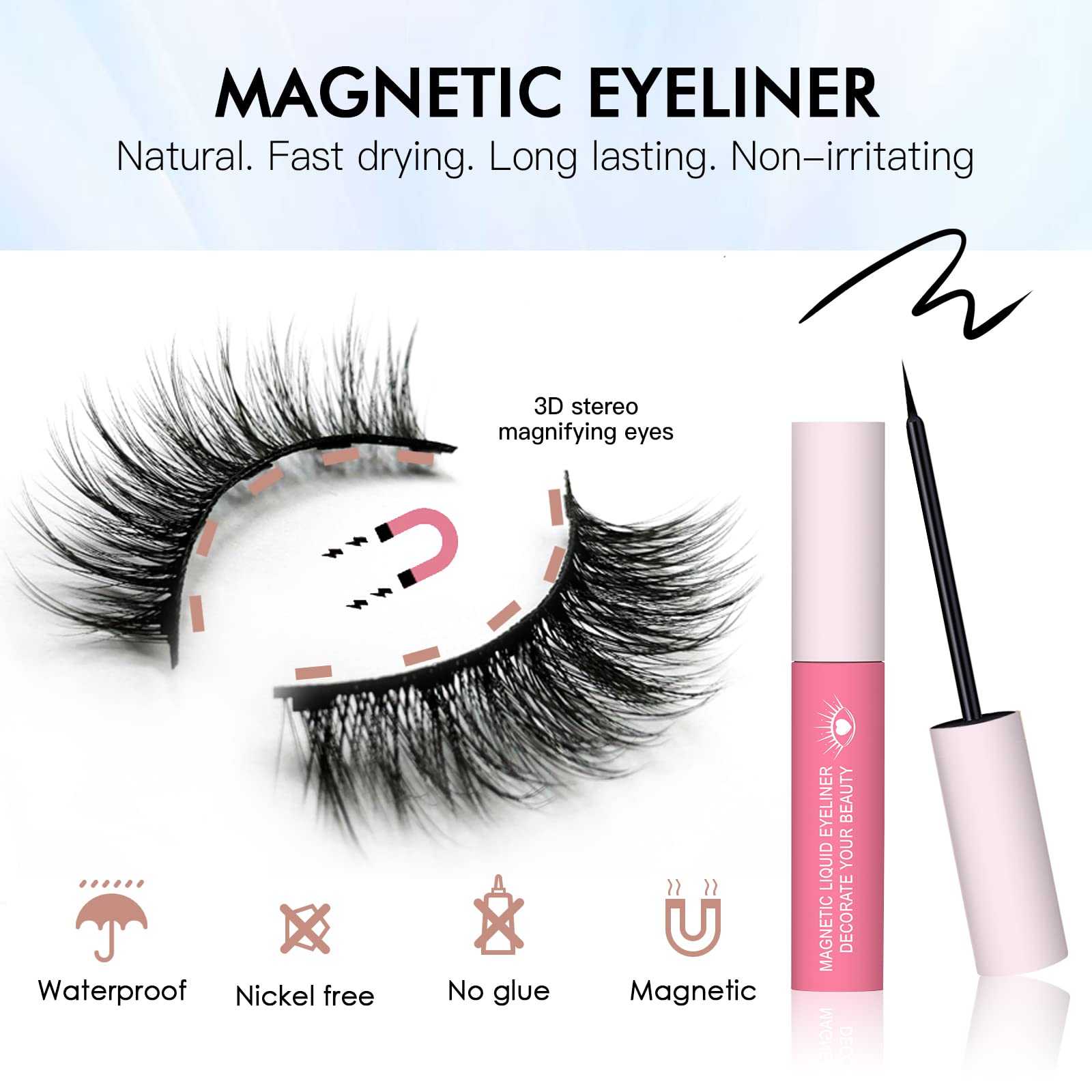 Waterproof 3D Magnetic Eyelashes with Eyeliner Kit - Natural Looking False Lashes for Dramatic Volume - Perfect for Weddings, Parties & Special Occasions