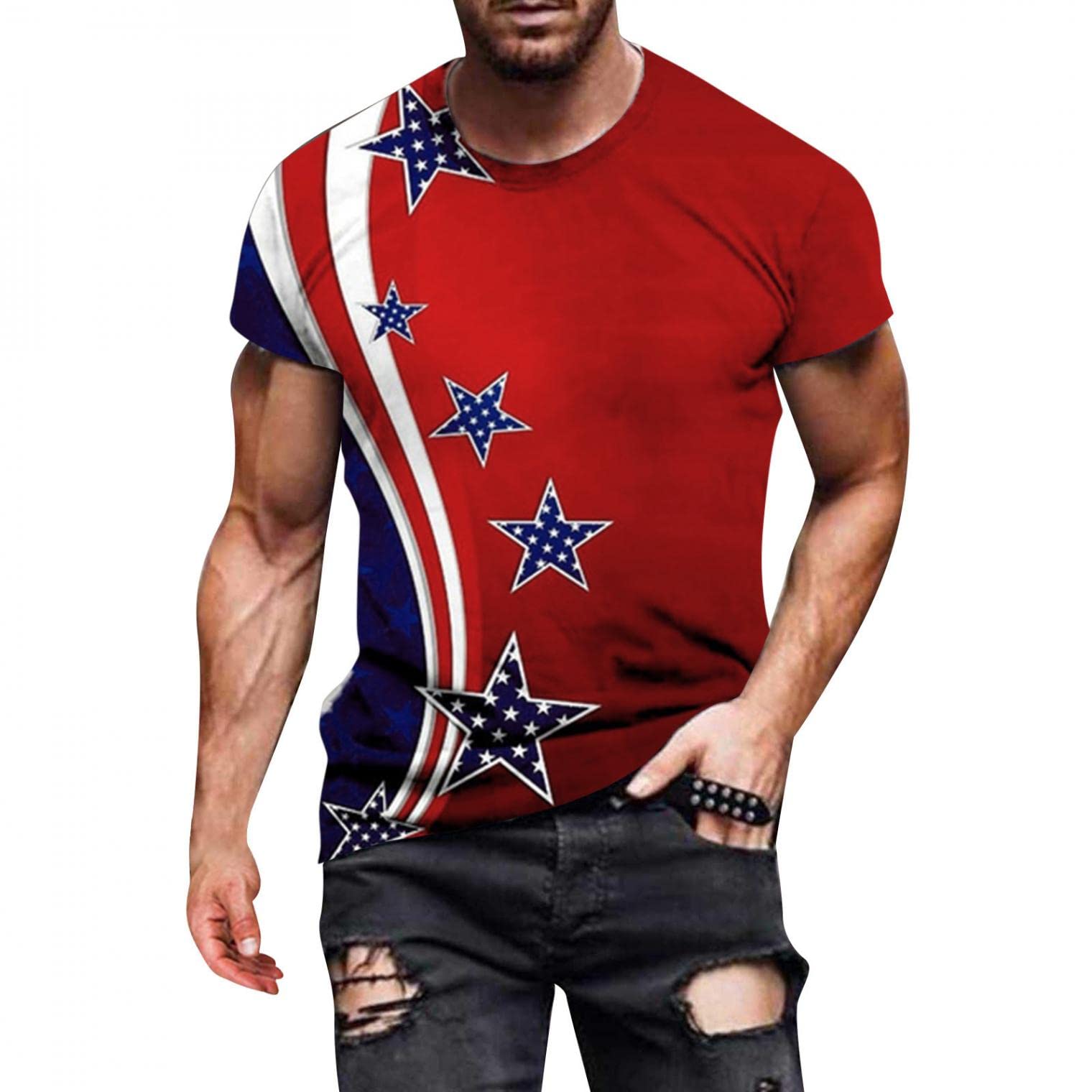 Men's Casual 4th of July USA Flag Graphic T-Shirt - Patriotic Independence Day Shirt for Men - Perfect for BBQ Parties, Fireworks & Summer Outings