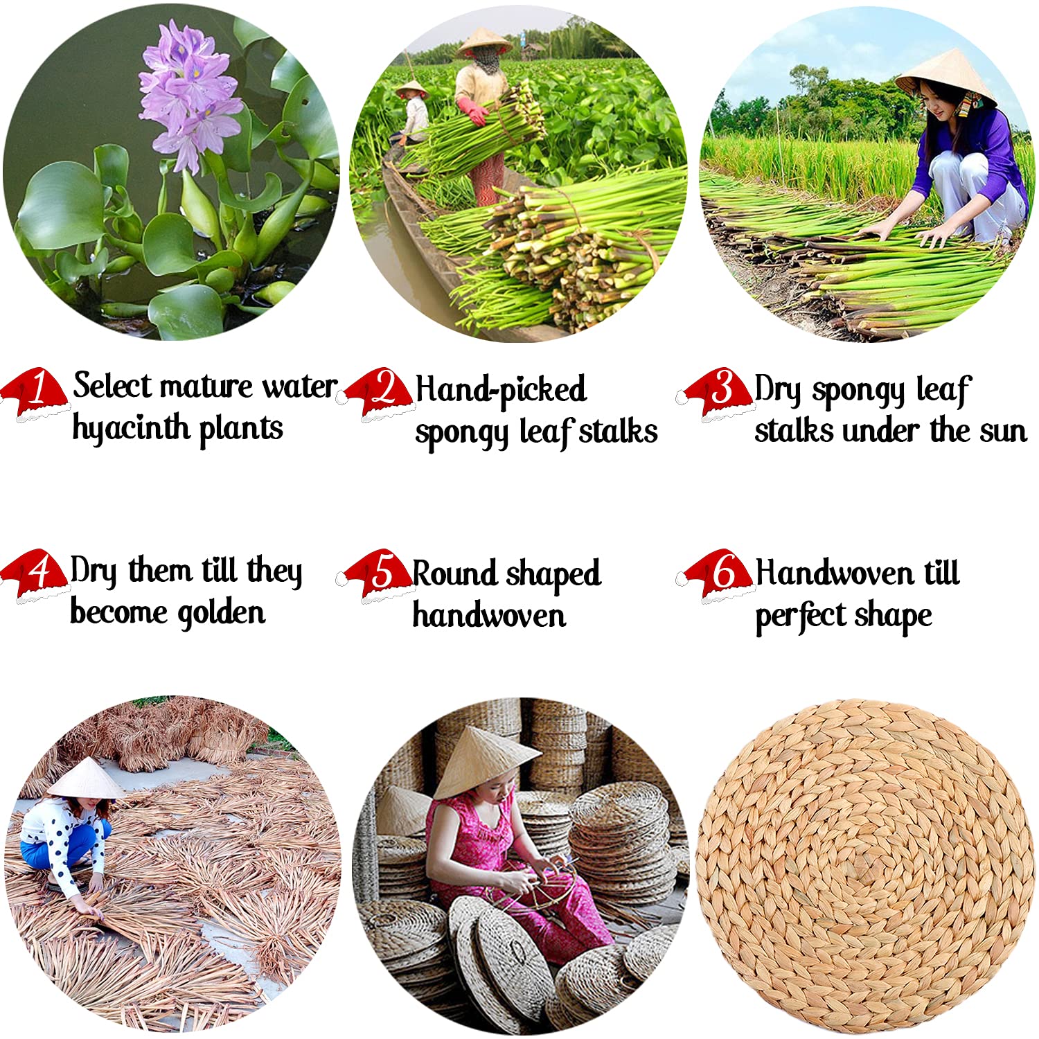 Boho Woven Water Hyacinth Placemats Set of 4 - 13.4