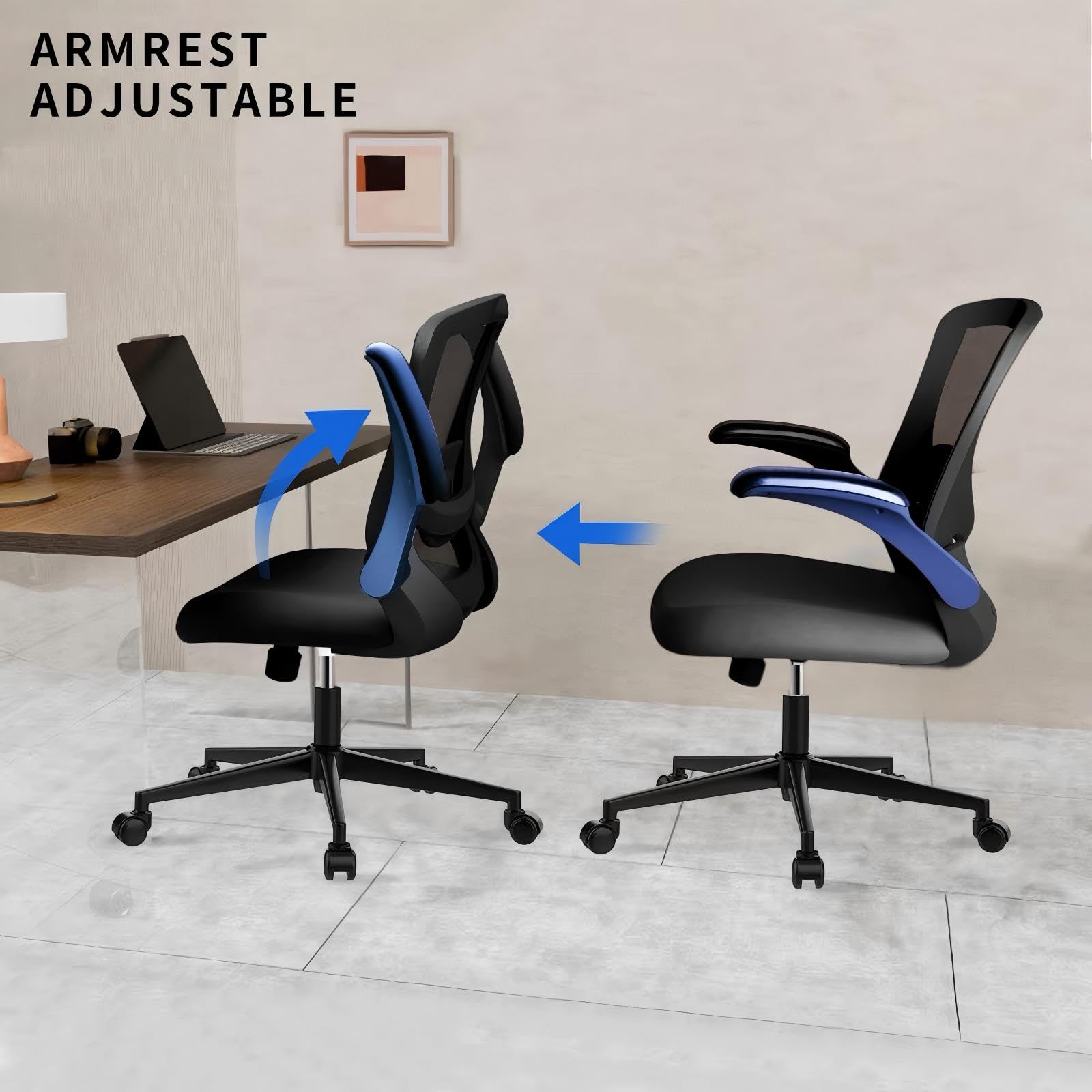 Ergonomic Office Chair with Adjustable Armrests & Lumbar Support - Breathable Mesh Back Computer Desk Chair for Home Office, Gaming, Study & Workstation (Black) - Perfect for Long Hours Sitting Comfort