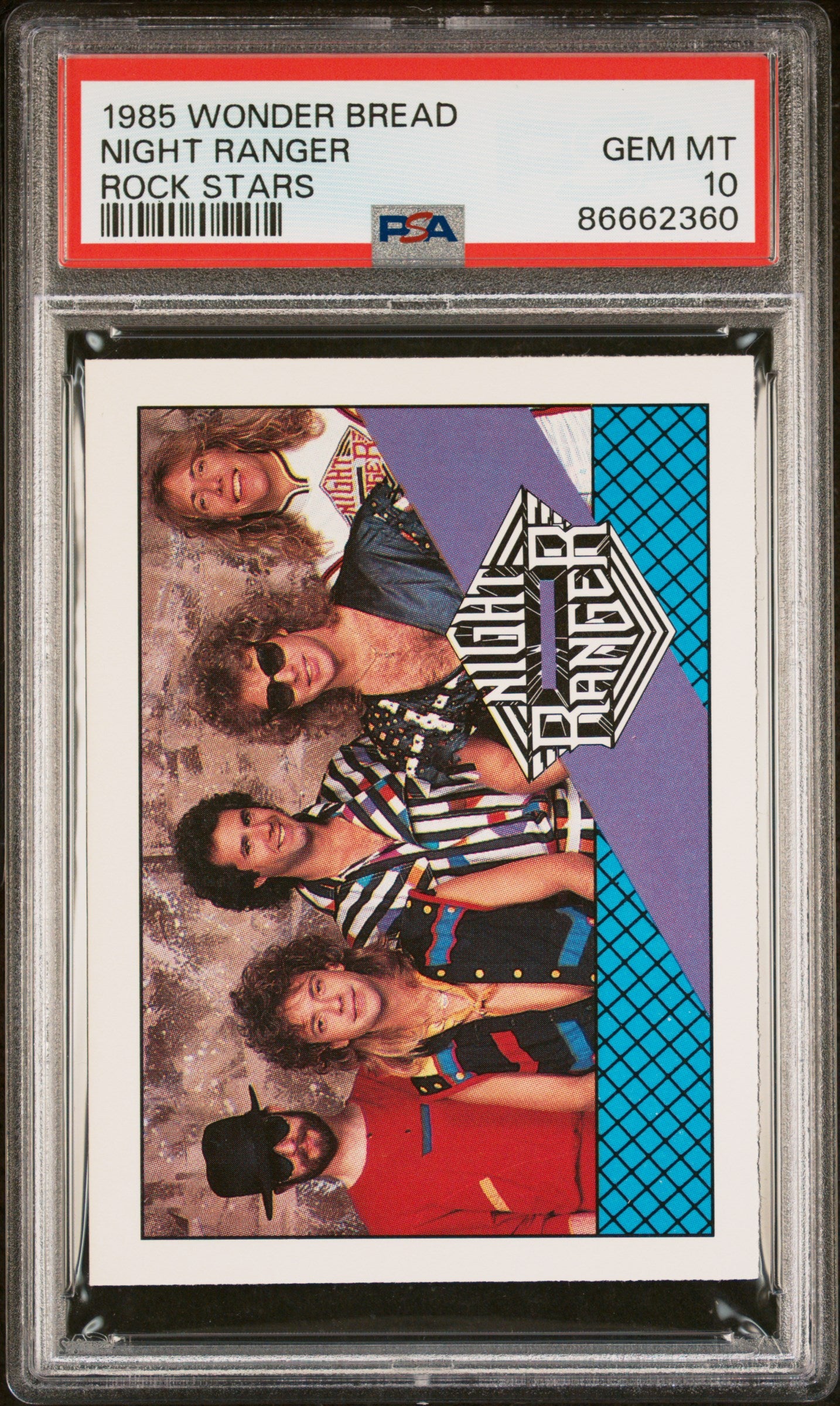 1985 Wonder Bread Rock Stars Night Ranger PSA 10 Graded Trading Card - Perfect for Collectors & Music Memorabilia Fans - Display in Home, Office, or Music Room