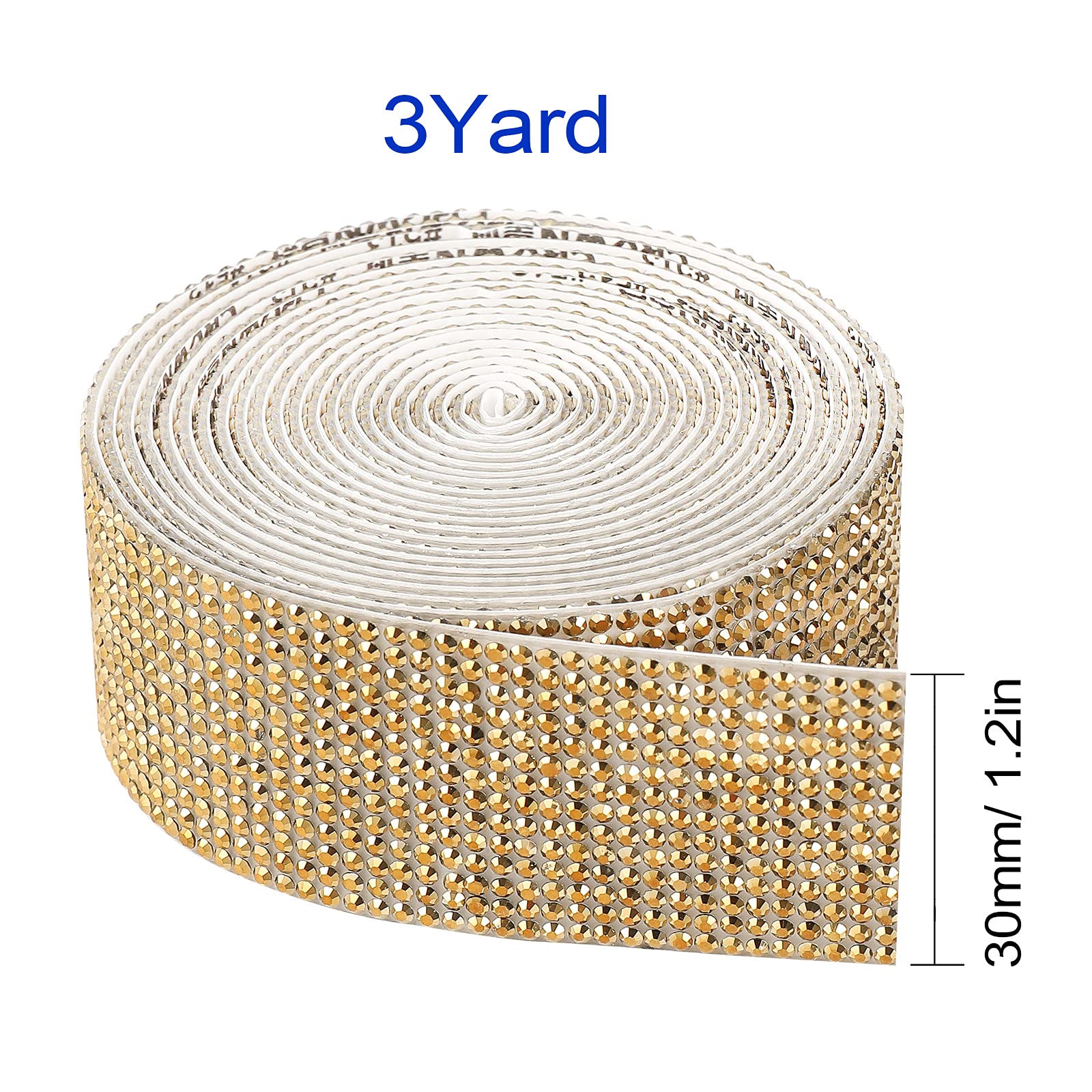 Self-Adhesive Crystal Rhinestone Diamond Ribbon - Gold Rhinestone Decorative Sticker with 2mm Rhinestones for Car Decoration, DIY Crafts, Nail Art, Phone Cases & Home Decor (Gold, 1.2 Inch x 3 Yards)