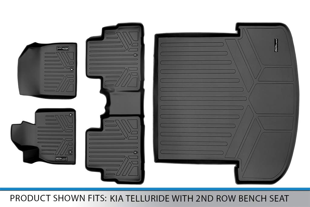 SMARTLINER All-Weather Custom Fit Black 2-Row & Cargo Floor Mats for 2020-2023 Kia Telluride - Perfect Fit for 2nd Row Bench/Bucket Seats with Center Console | Durable Protection for Mud, Snow & Spills