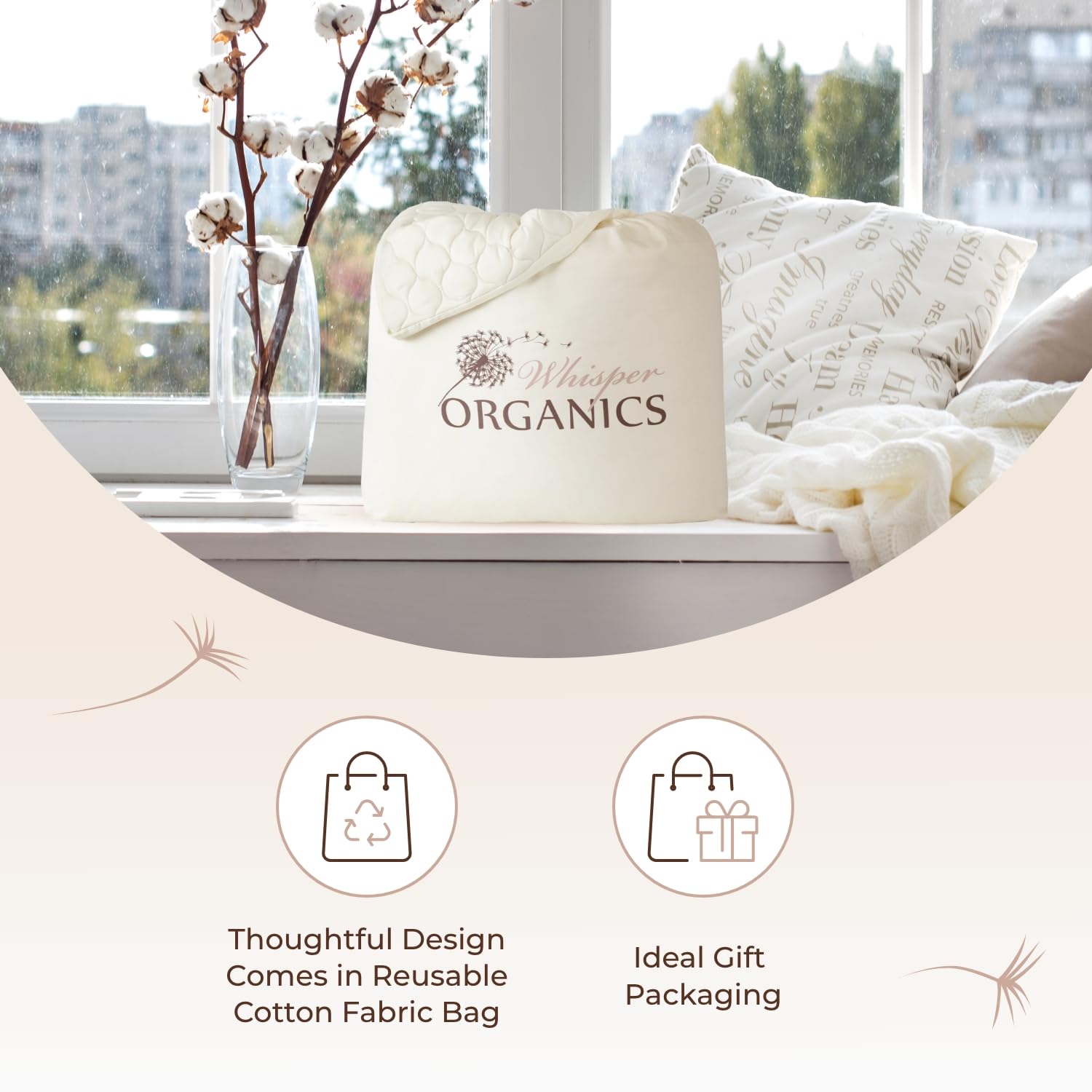 Organic Cotton Mattress Pad Cal King - 300GSM Breathable Cooling Mattress Protector, Noiseless & Machine Washable - Premium Quilted Bedding for Hot Sleepers & Allergy Relief (Ivory, California King Size) - Perfect for Master Bedrooms, Guest Rooms & Eco-Friendly Homes