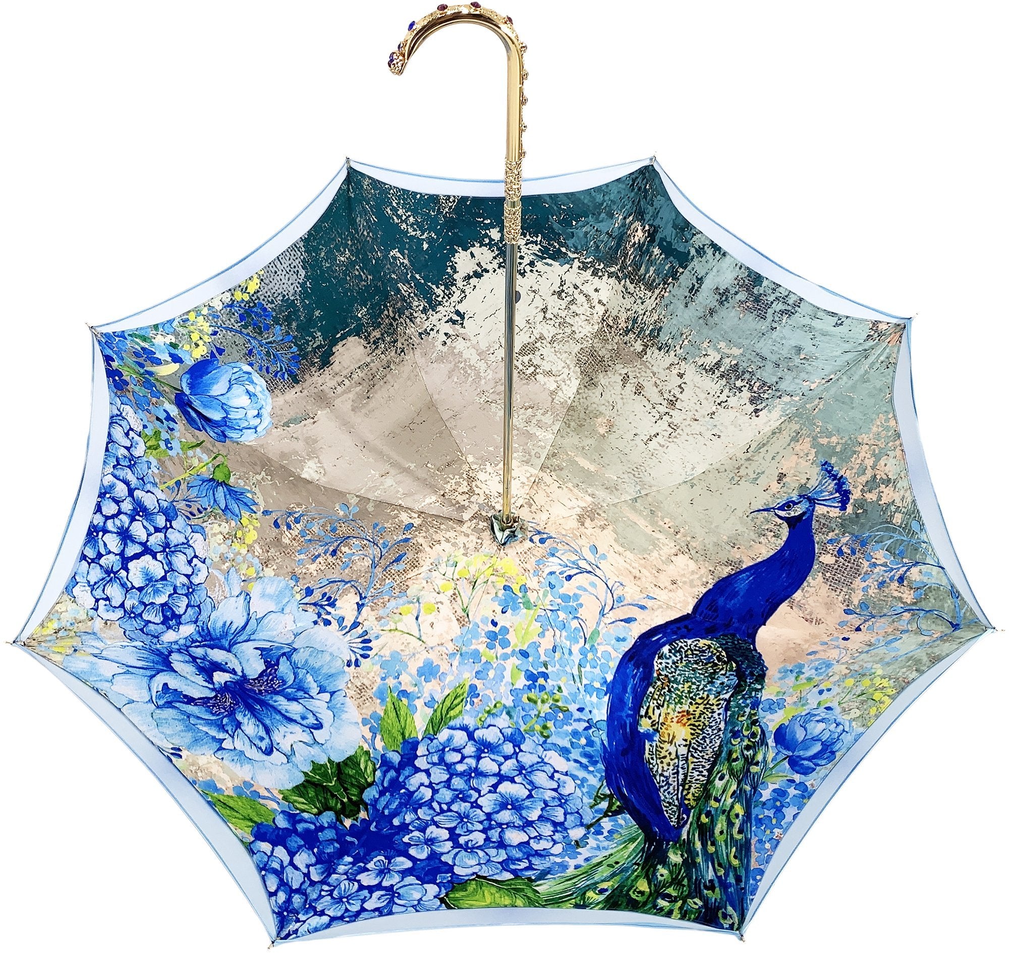 il Marchesato Luxury Peacock Umbrella - Elegant Handmade Italian Rain Umbrella for Women, Fashionable Waterproof Sun Protection Parasol - Perfect for Weddings, Outdoor Events & Stylish Everyday Use