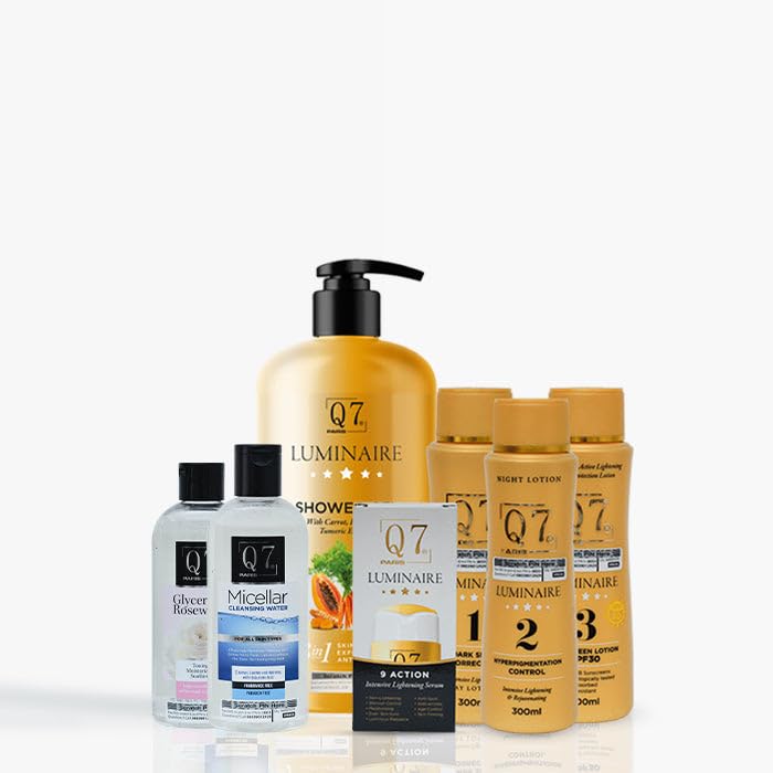 **Luminaire 7-in-1 Intensive Skin Lightening Bundle – Dark Spot Corrector, Knuckle Whitening Lotion, Face Serum, Sunscreen, Anti-Aging Shower Gel & Underarm Brightening Serum for Oily, Acne-Prone & Sensitive Skin – Perfect for Daily Skincare & Hyperpigmentation Treatment**